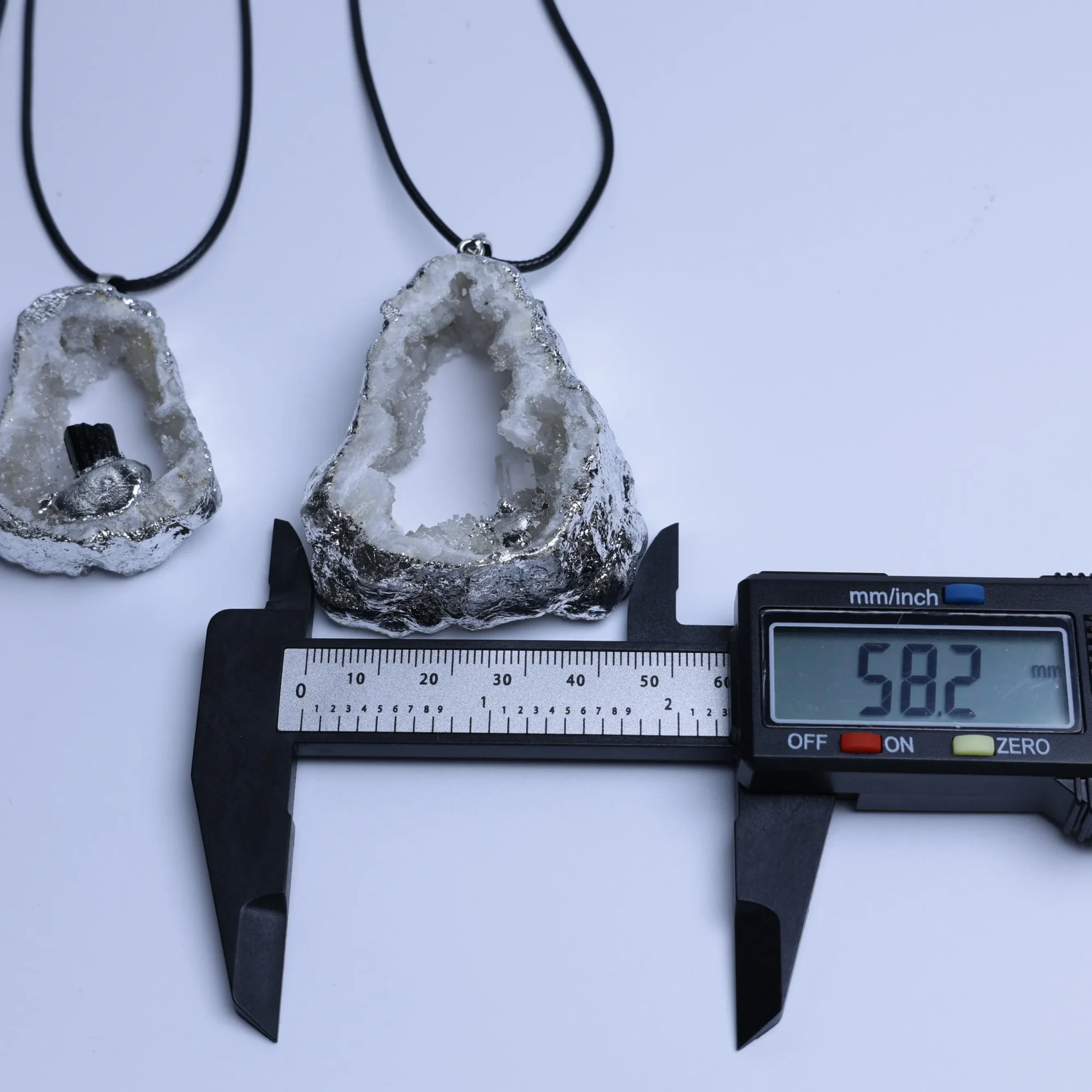 Agate Geode Slice Pendant with Silver-Plated Edge & Inlaid Crystal-028014701-2