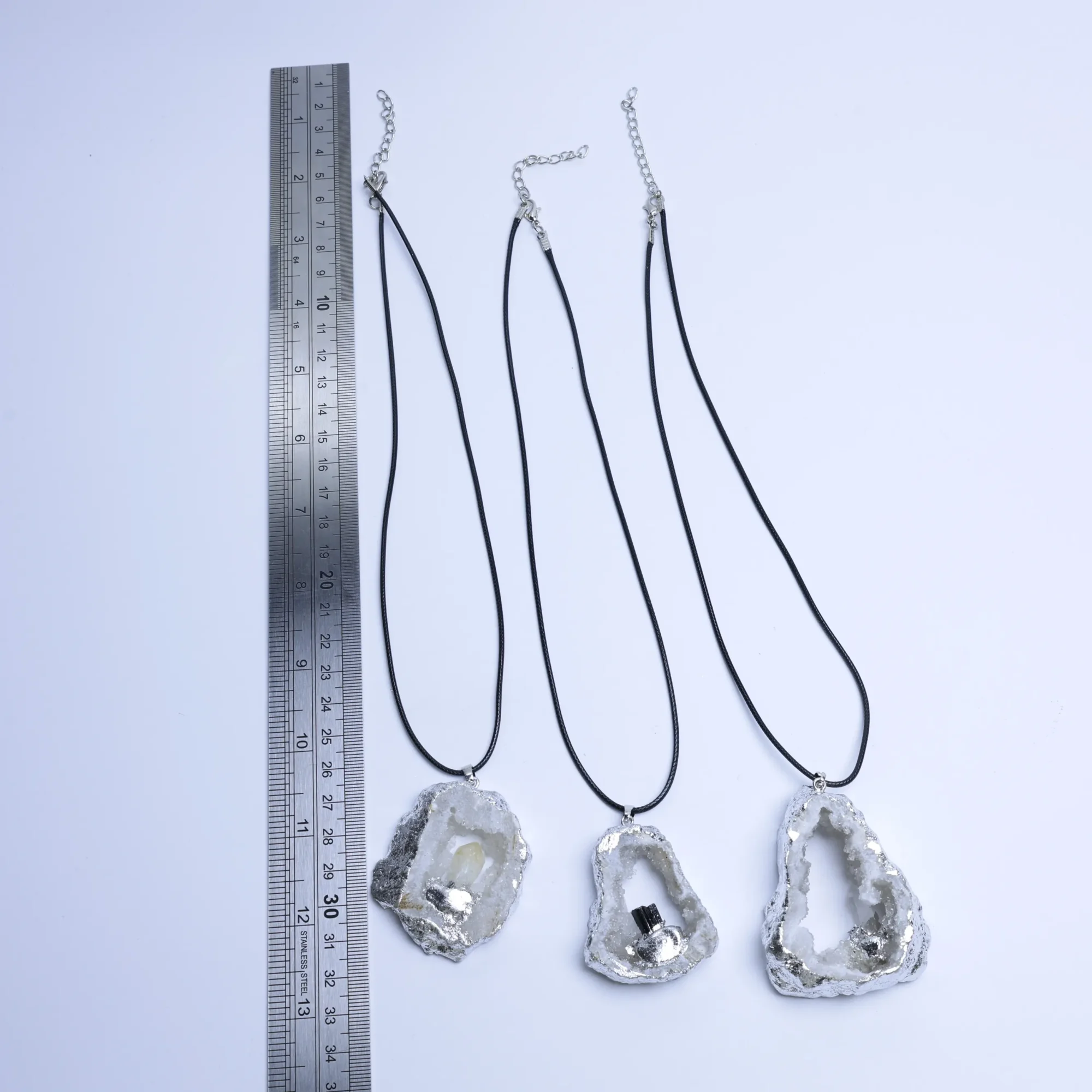 Agate Geode Slice Pendant with Silver-Plated Edge & Inlaid Crystal-028014701-3