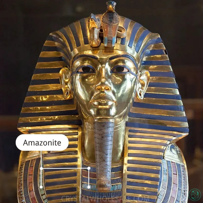 Amazonite on the mask of Tutankhamun in ancient Egypt