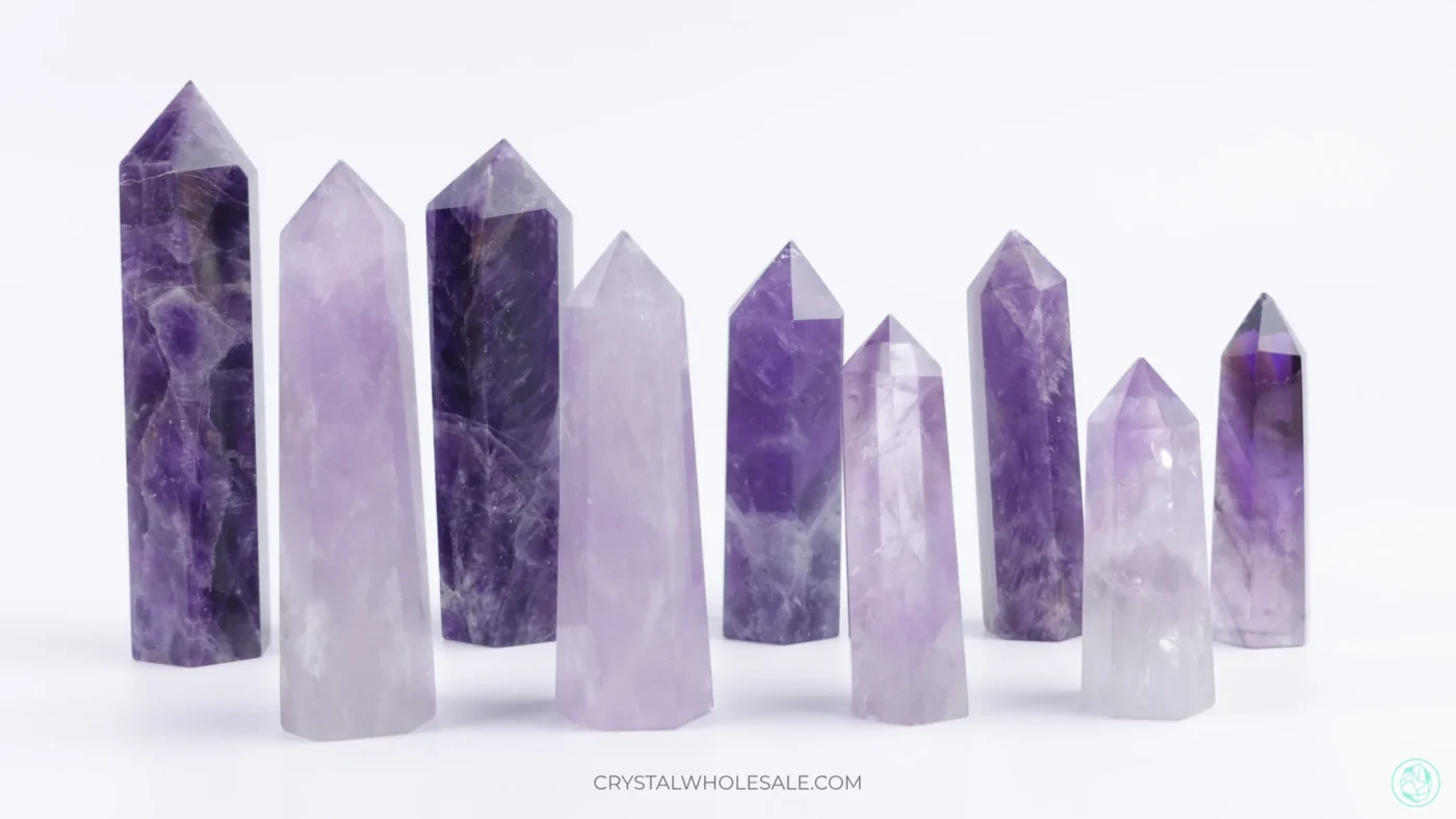 Amethyst pillars in different shades of purple