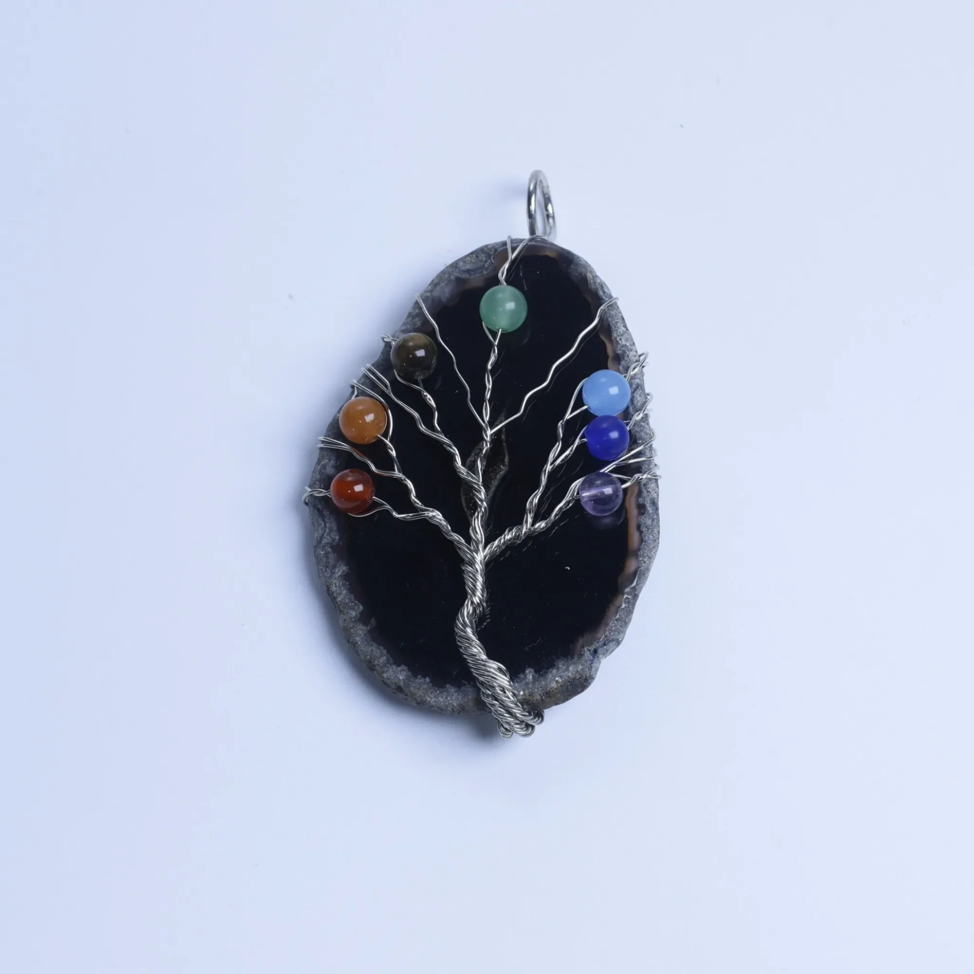 Black-Color Tree of Life Agate Slice Pendant-03101470105