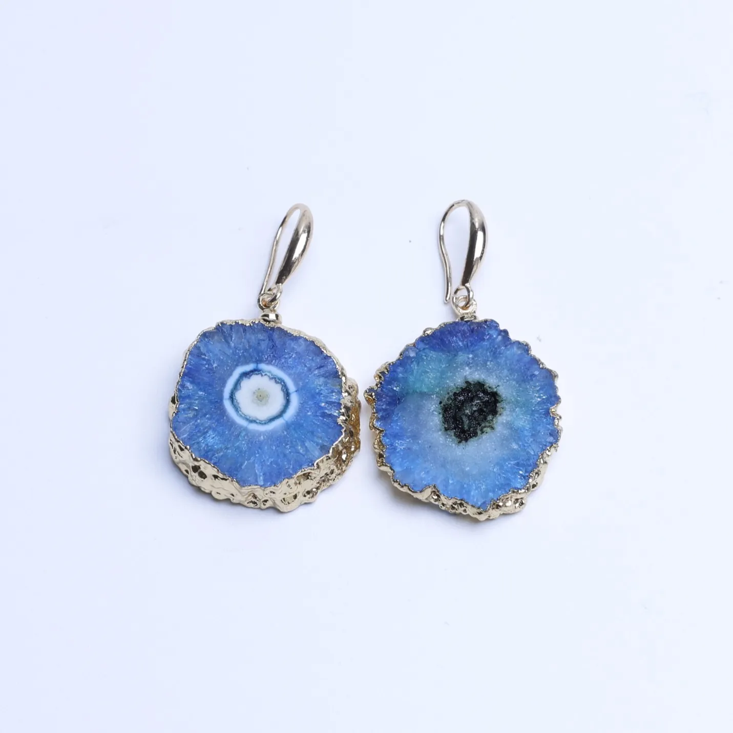 Blue-Color Agate Geode Slice Drop Earrings -03701110202