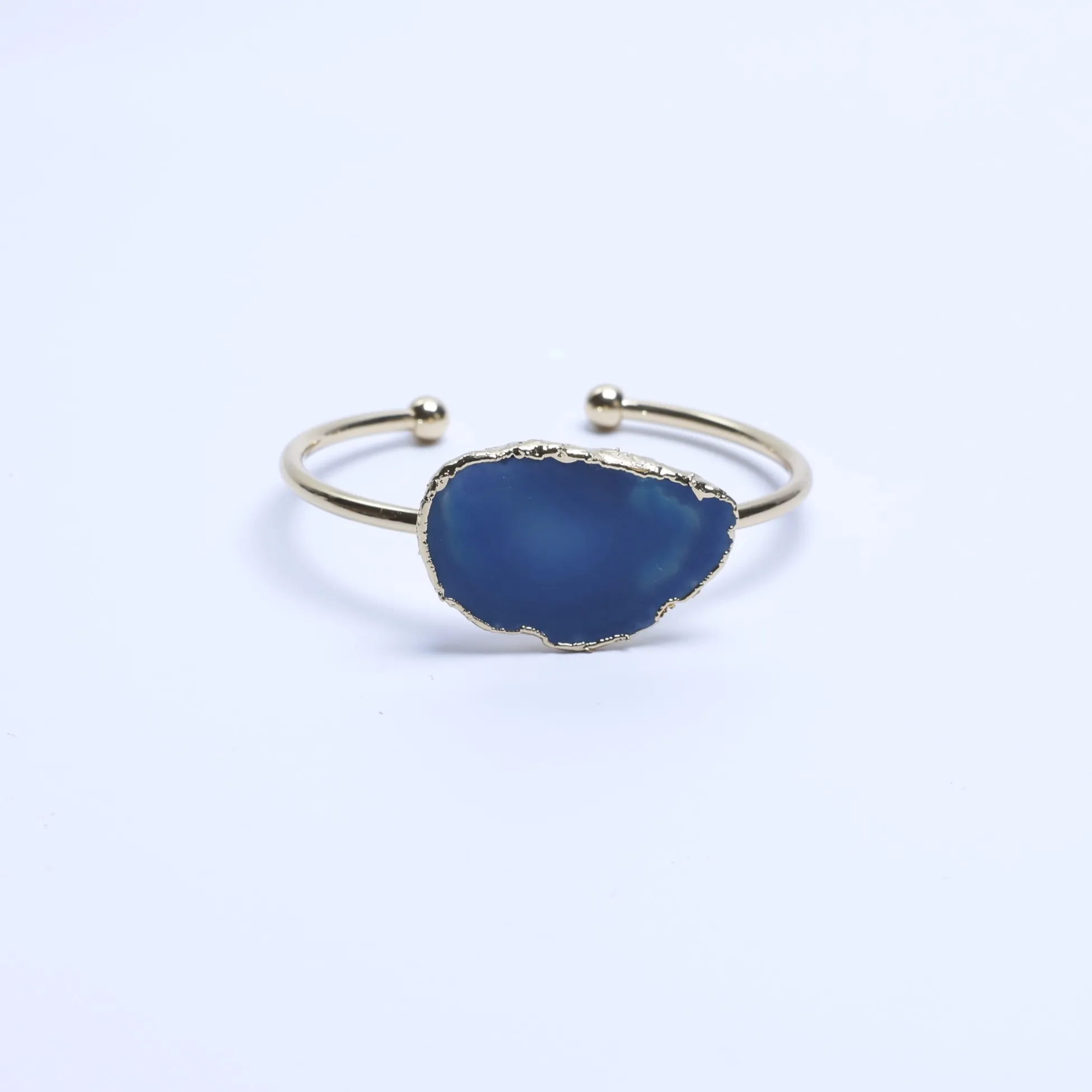 Blue-Color Agate Slice Adjustable Cuff Bracelet-02901140105