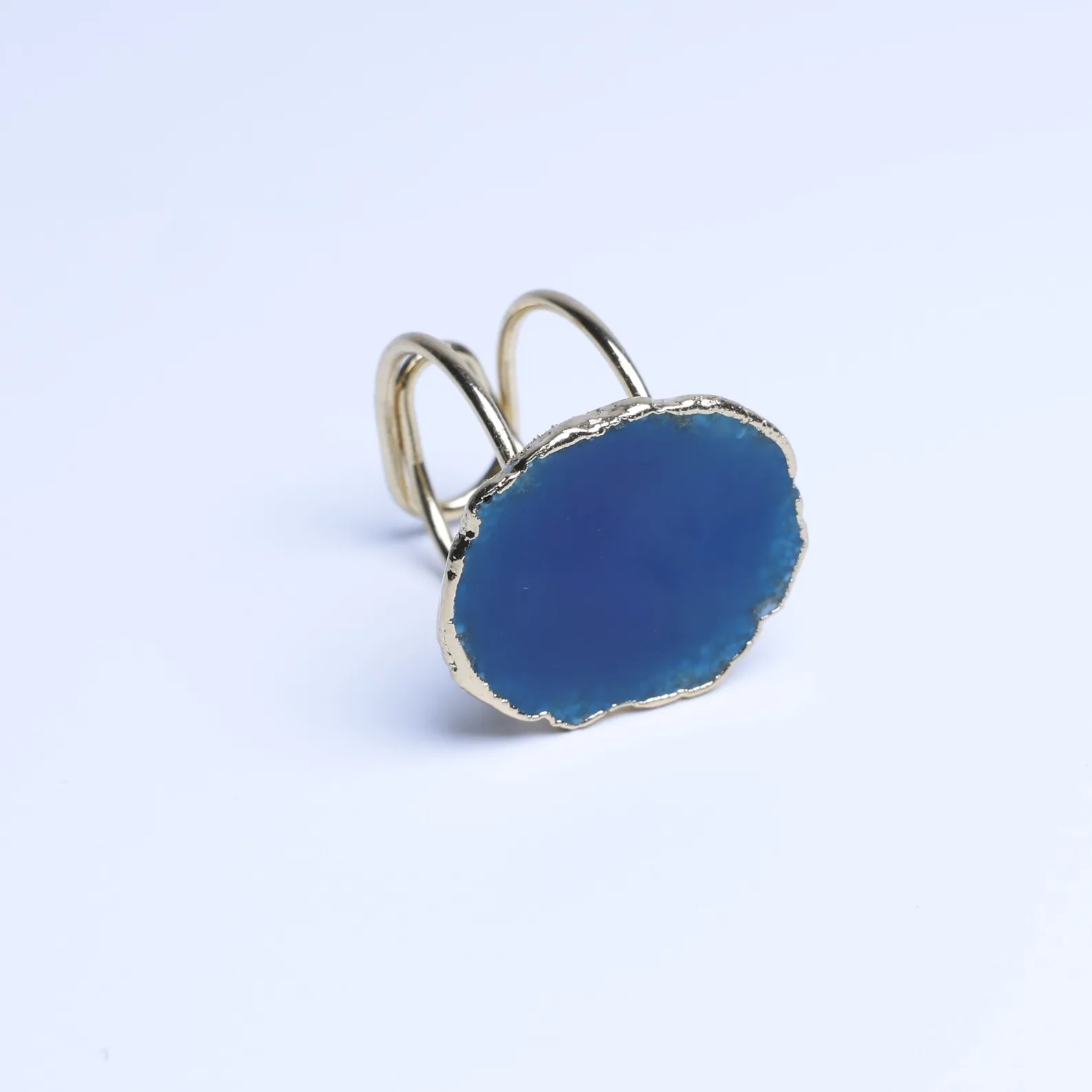 Blue-Color Agate Slice Adjustable Ring-02901130403