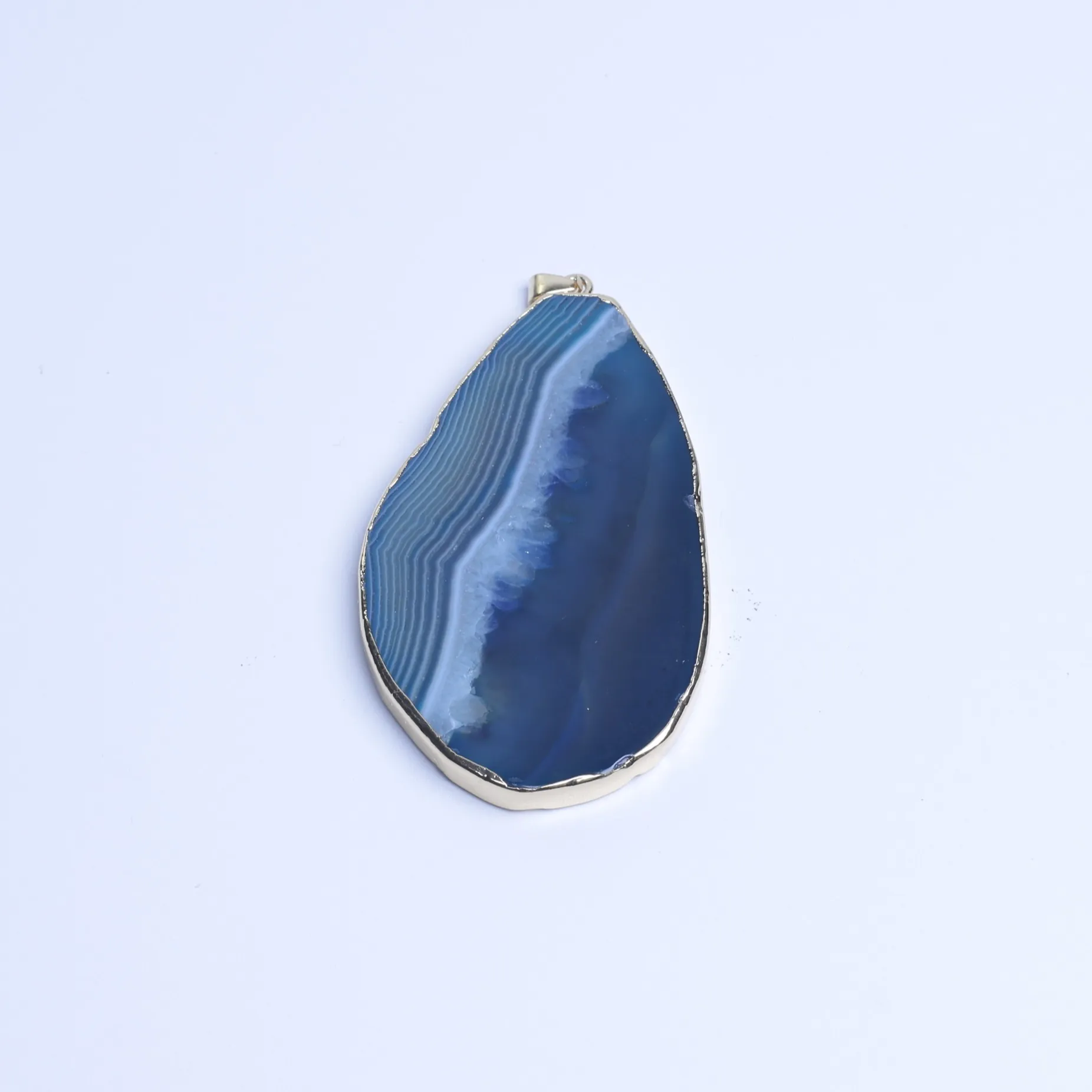 Blue-Color Agate Slice Pendant with Gold-Plated Edge-02901470203