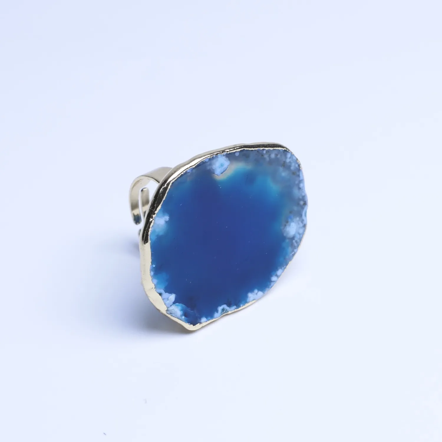 Blue-Color Large Agate Slice Adjustable Ring-03601130101