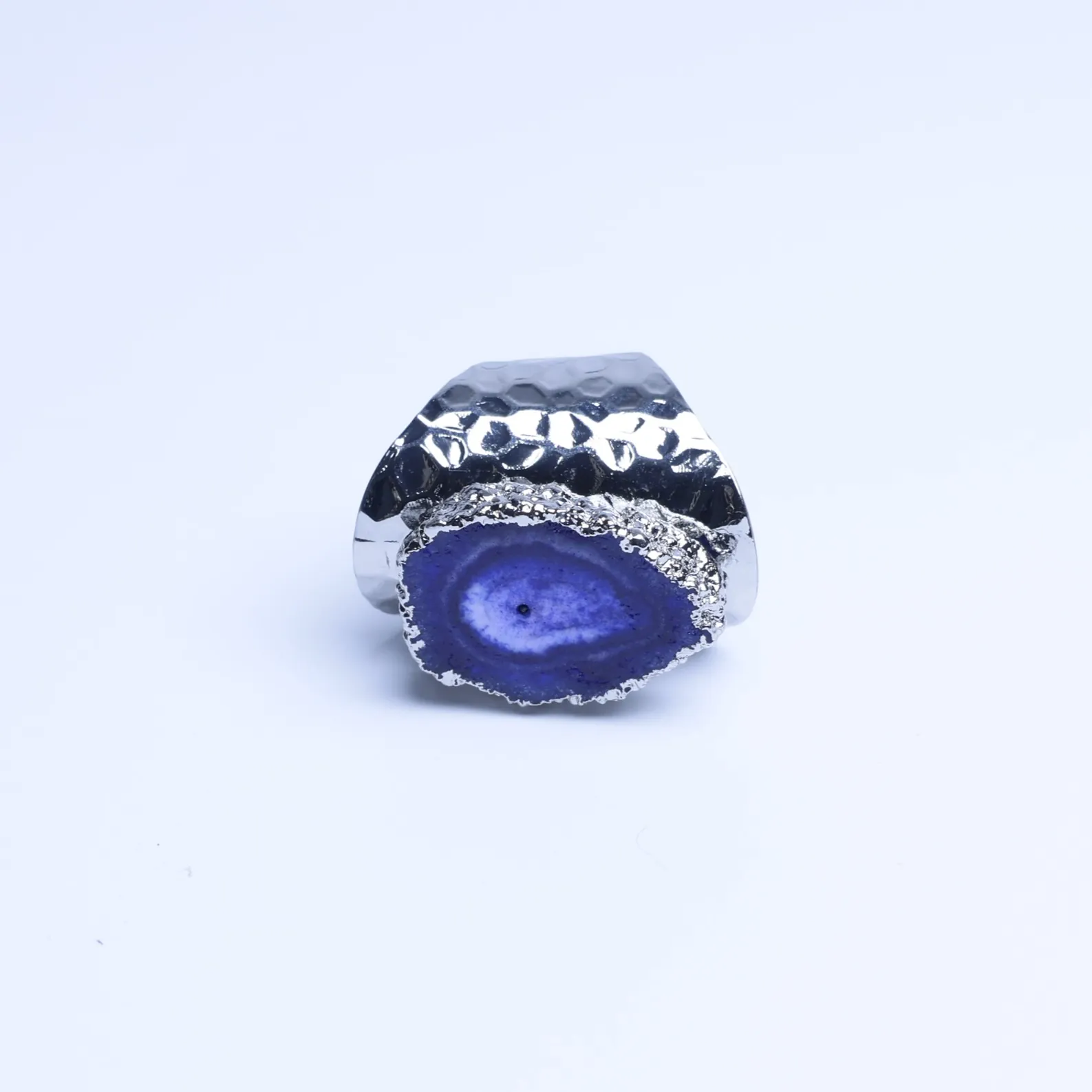 Dark Blue-Color Agate Geode Slice Adjustable Statement Ring-03201130207