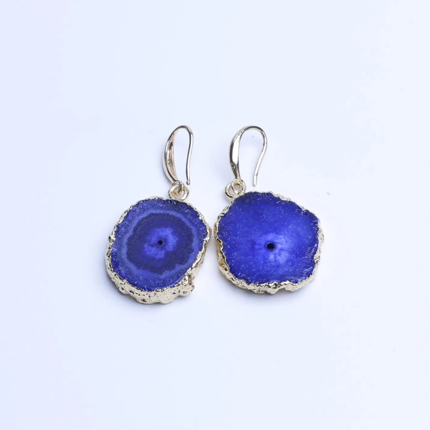 Dark Blue-Color Agate Geode Slice Drop Earrings -03701110203