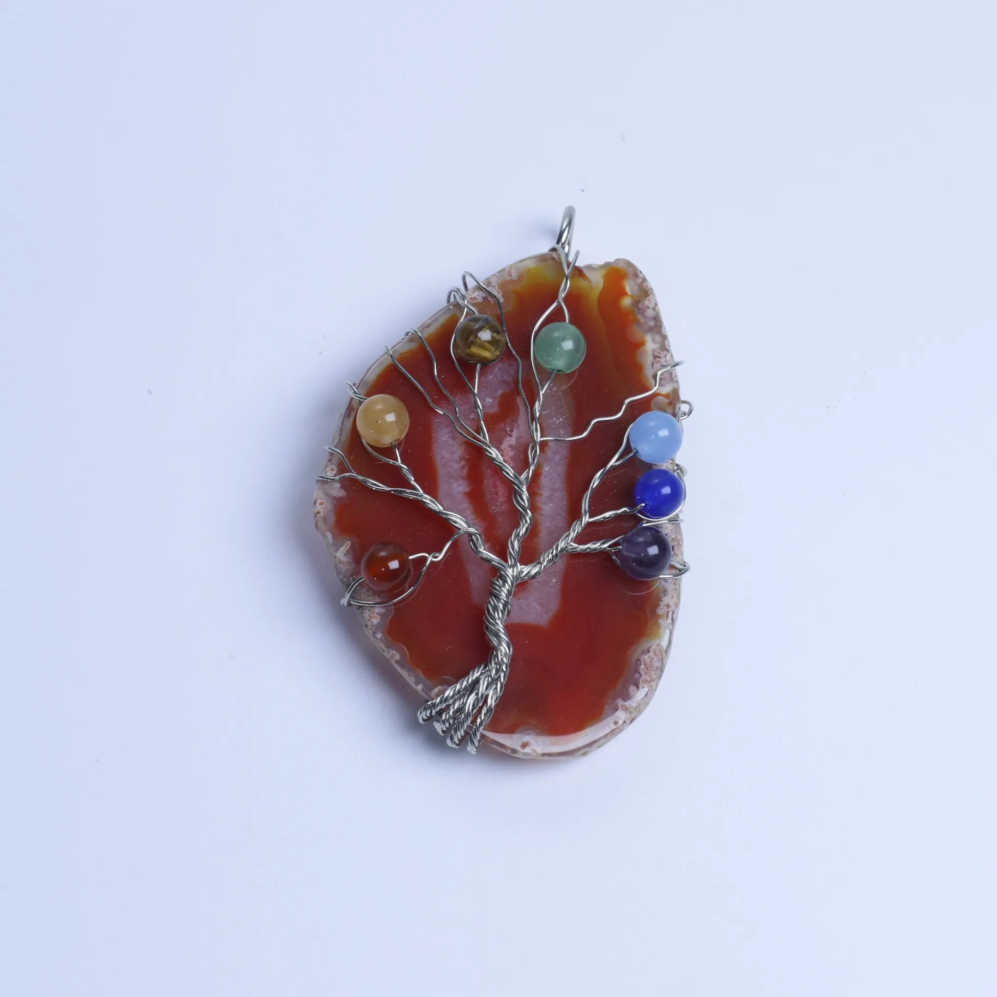 Golden Red-Color Tree of Life Agate Slice Pendant-031014701