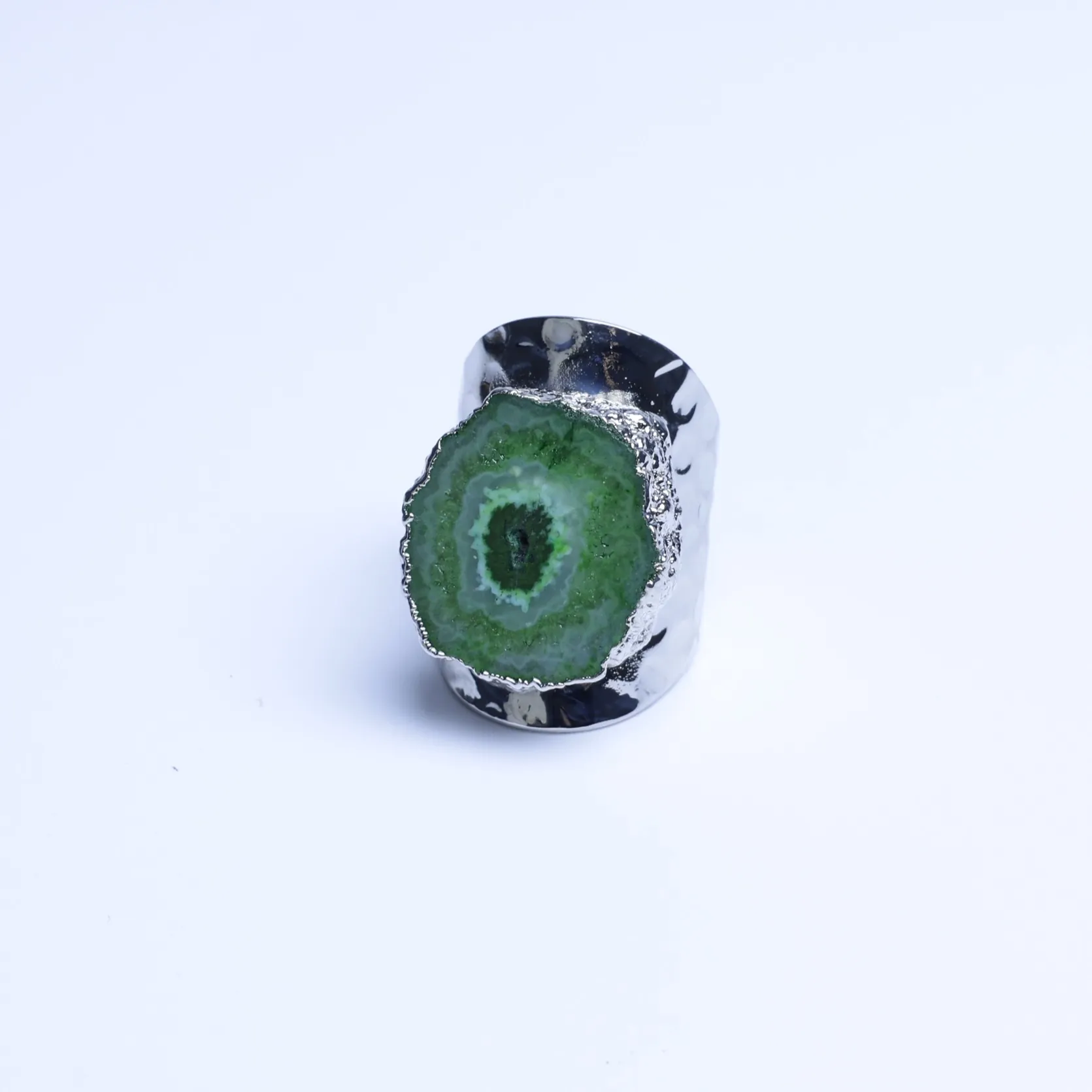 Green-Color Agate Geode Slice Adjustable Statement Ring-03201130204