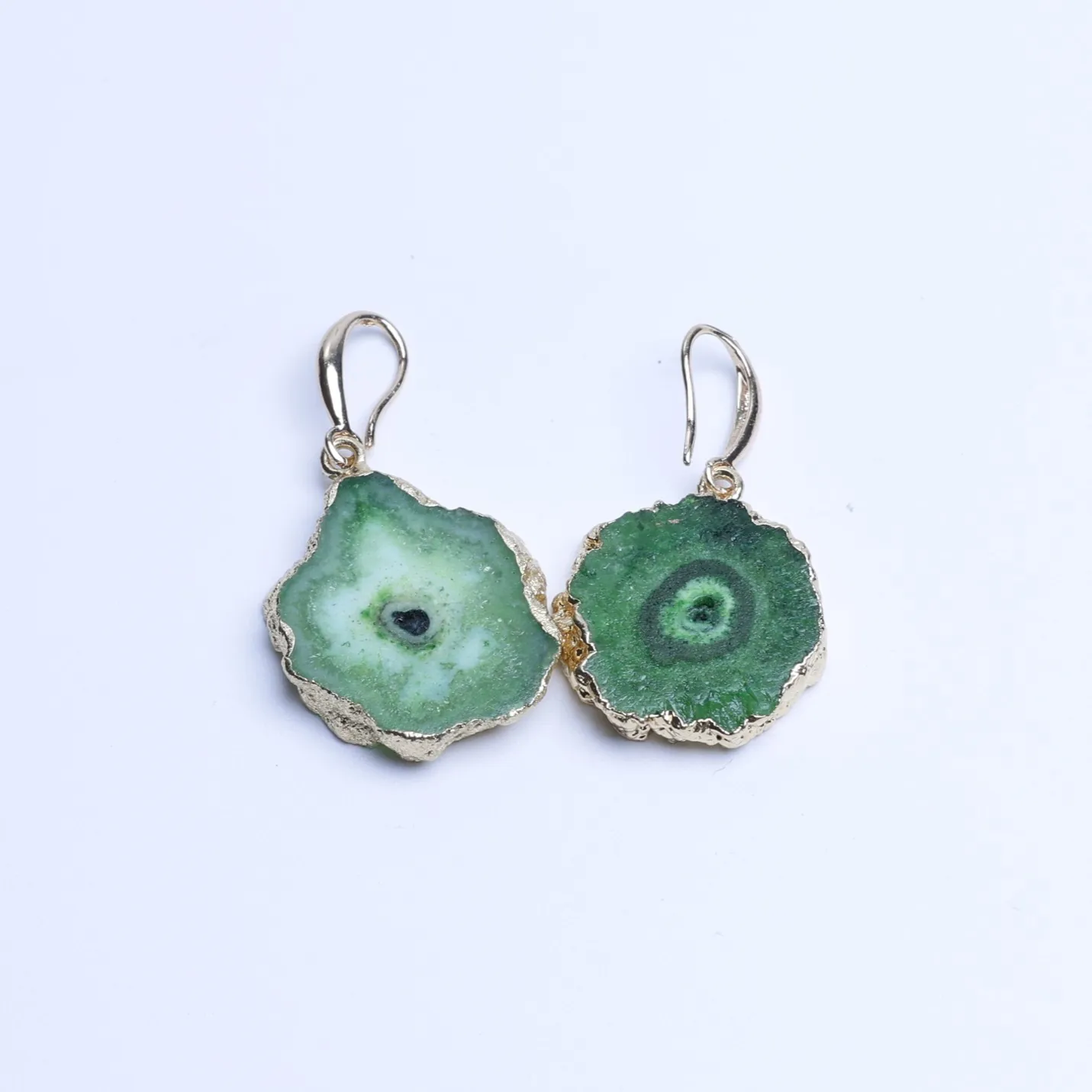 Green-Color Agate Geode Slice Drop Earrings -03701110205