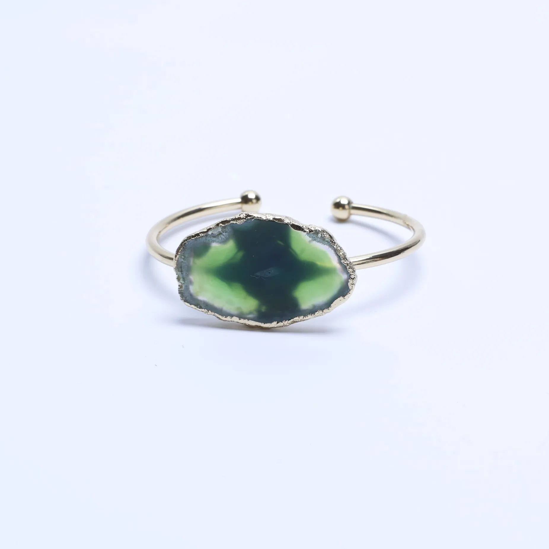 Green-Color Agate Slice Adjustable Cuff Bracelet-02901140104