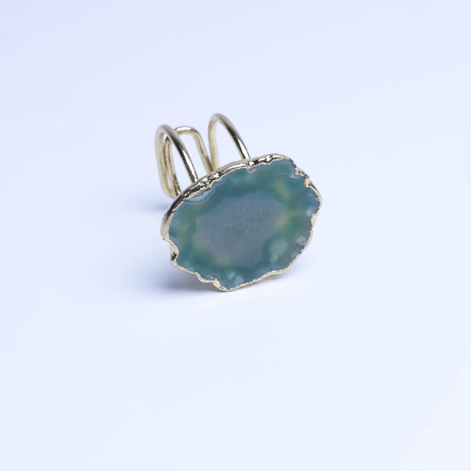 Green-Color Agate Slice Adjustable Ring-02901130405