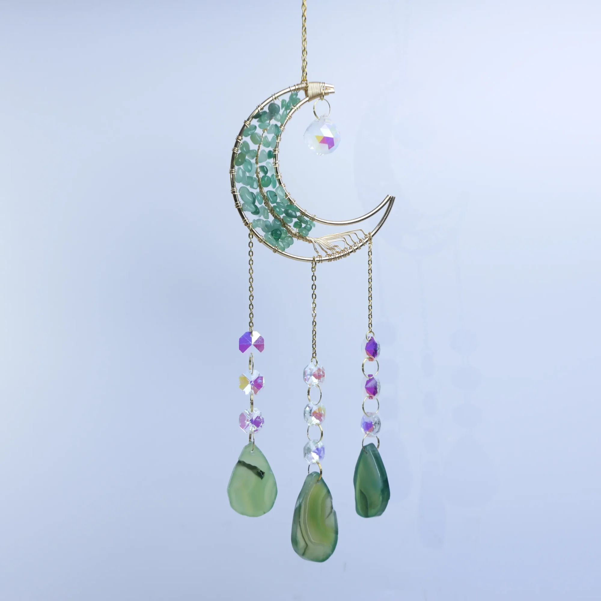 Green-Color Crystal Agate Slices (2.6–3.3 in)-01001750101