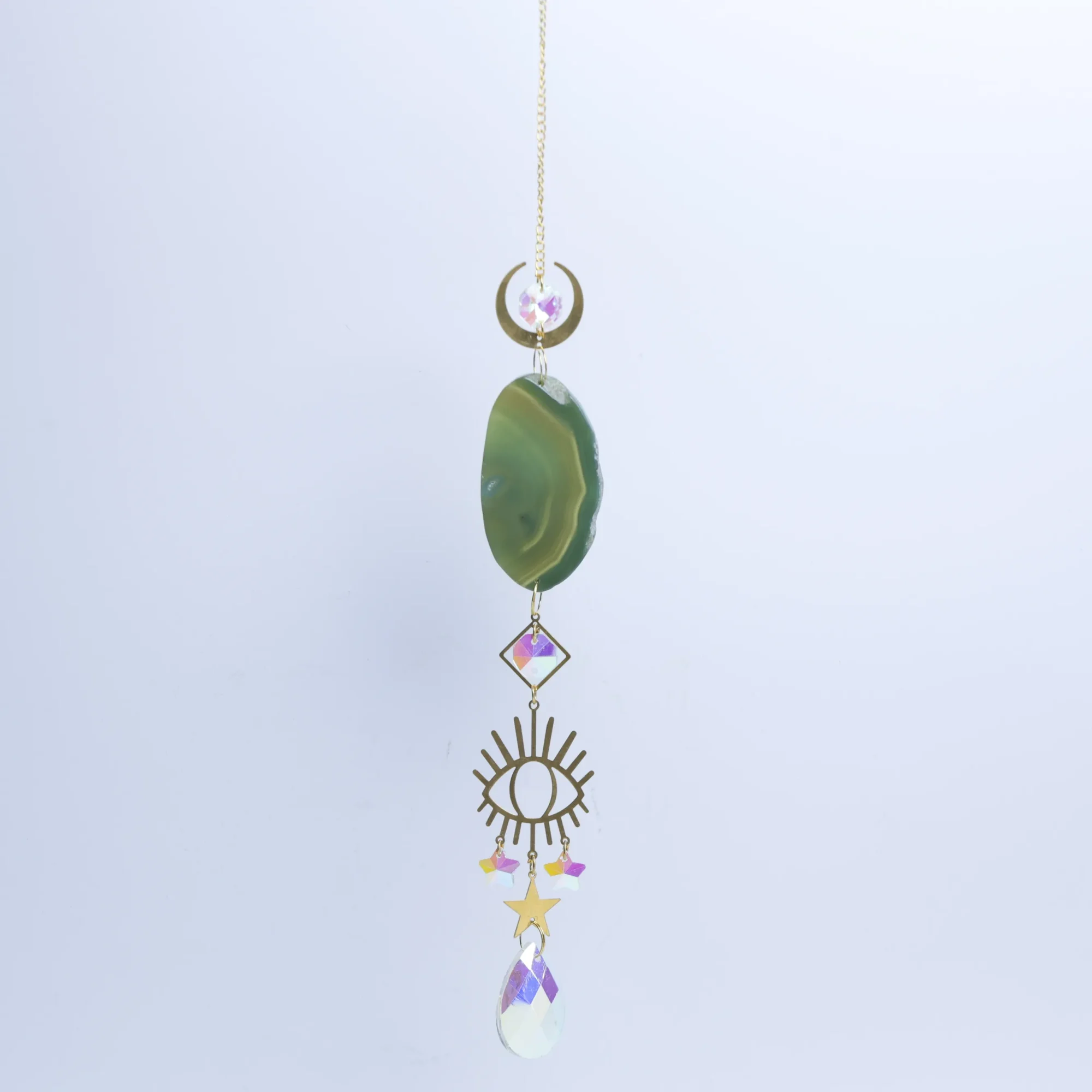 Green-Color Single Agate Slice Celestial Crystal Wind Chimes 15.7 in -04101750101