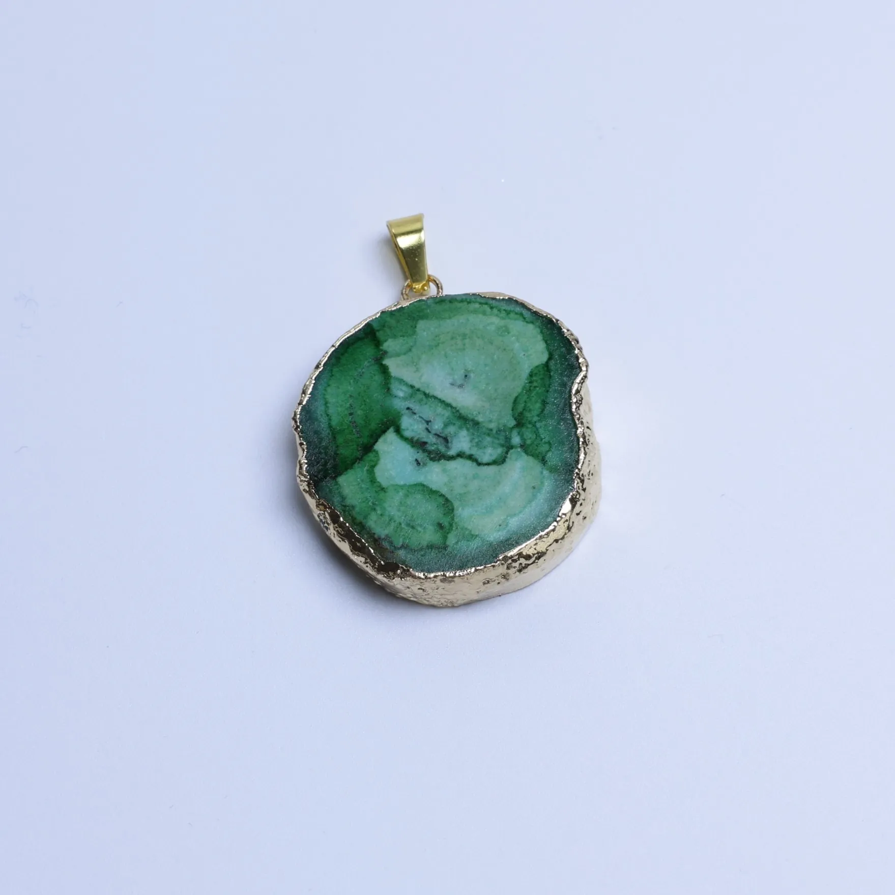 Green-Color Small Agate Geode Slice Pendants-03001470105