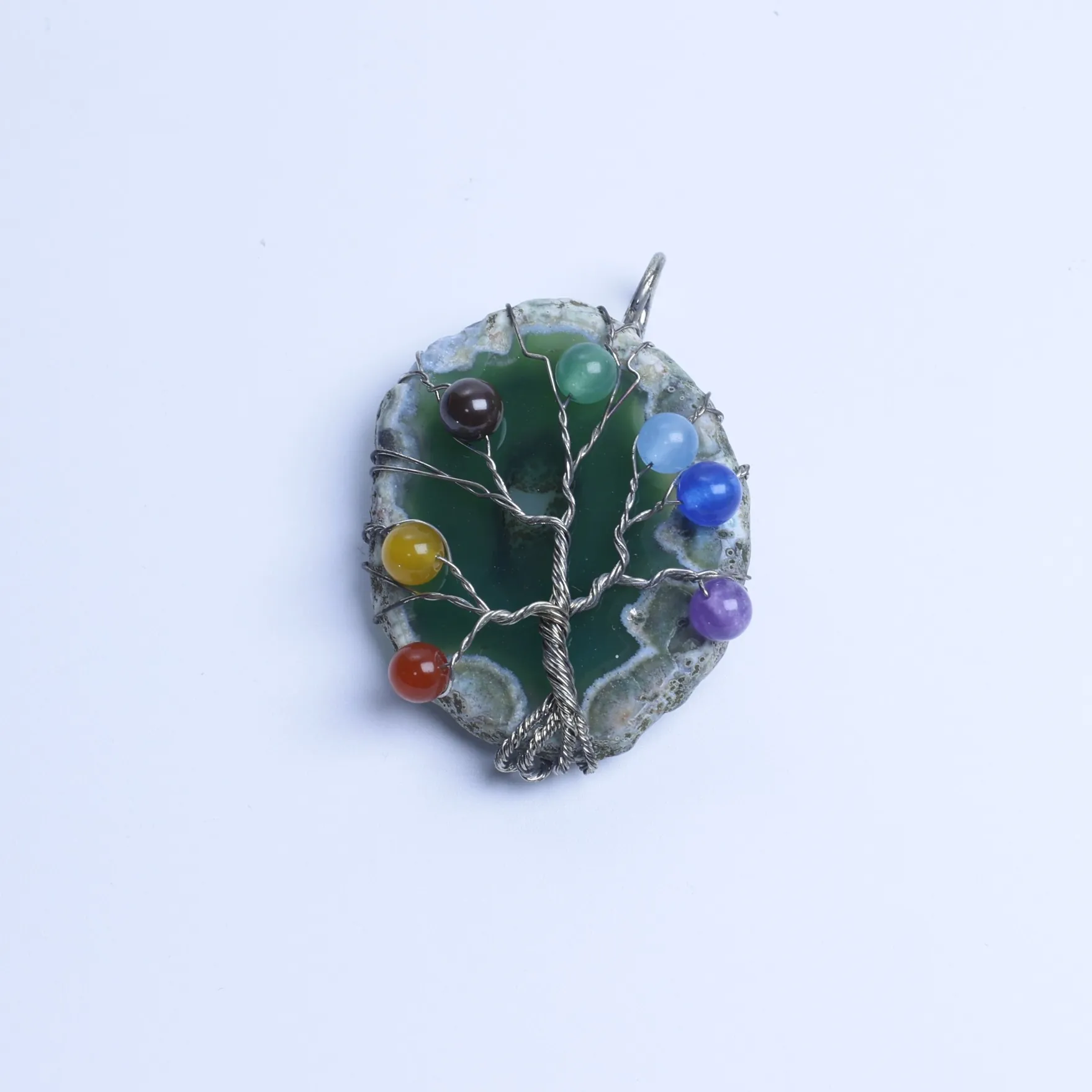 Green-Color Tree of Life Agate Slice Pendant-03101470106
