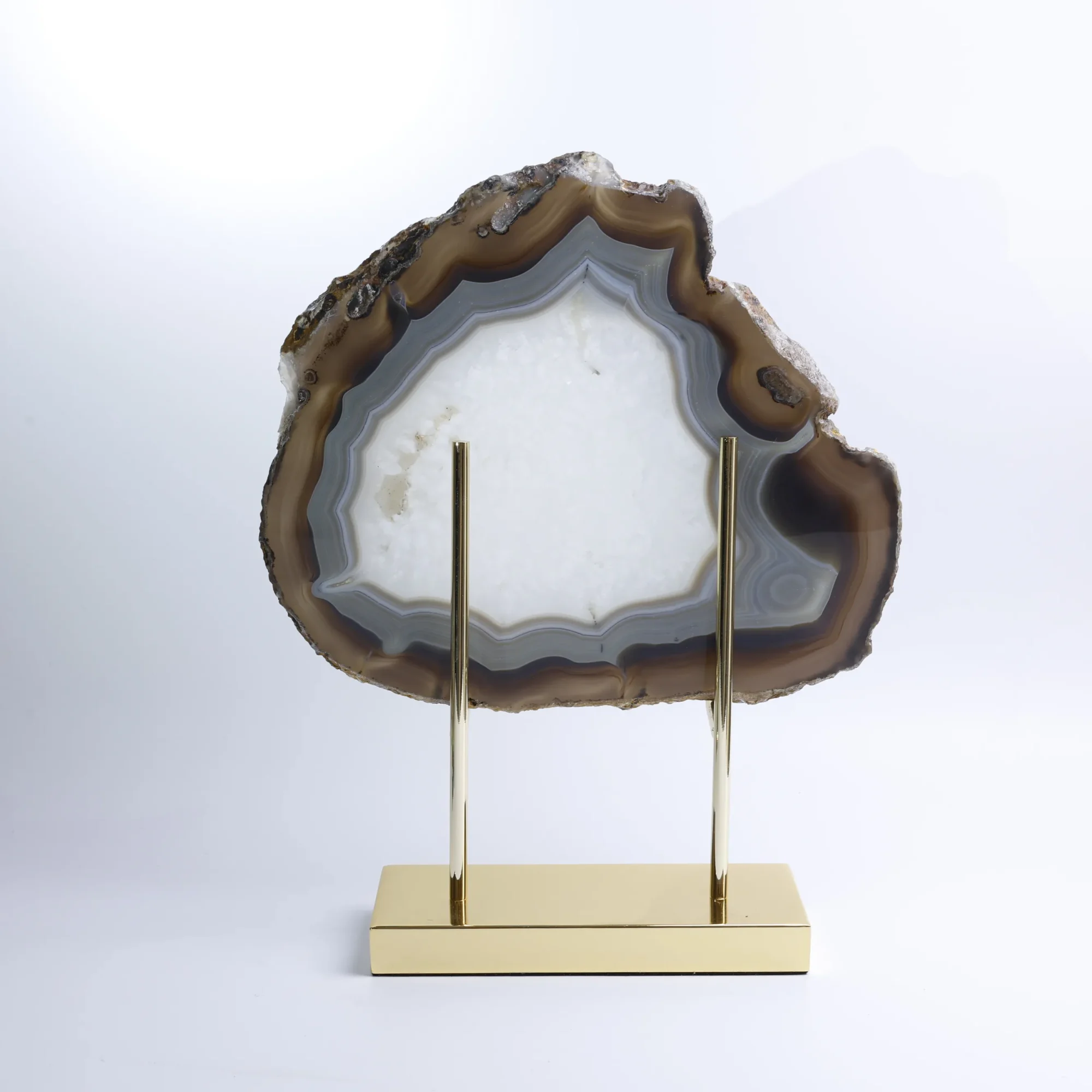 Large Natural Brazilian Agate Slice Display Specimen on Metal Stand (11 × 9.4 in)-022011001-1