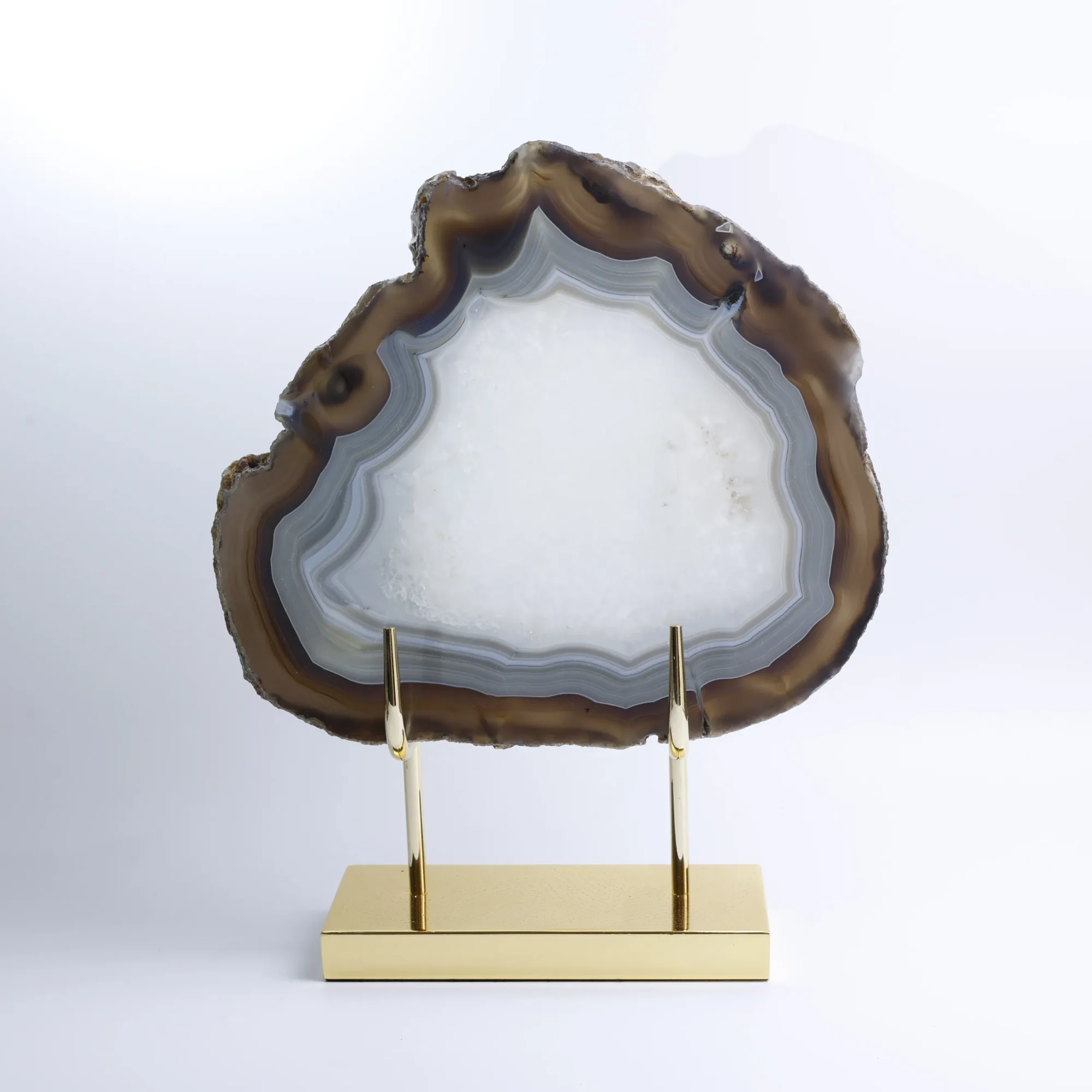 Large Natural Brazilian Agate Slice Display Specimen on Metal Stand (11 × 9.4 in)-022011001