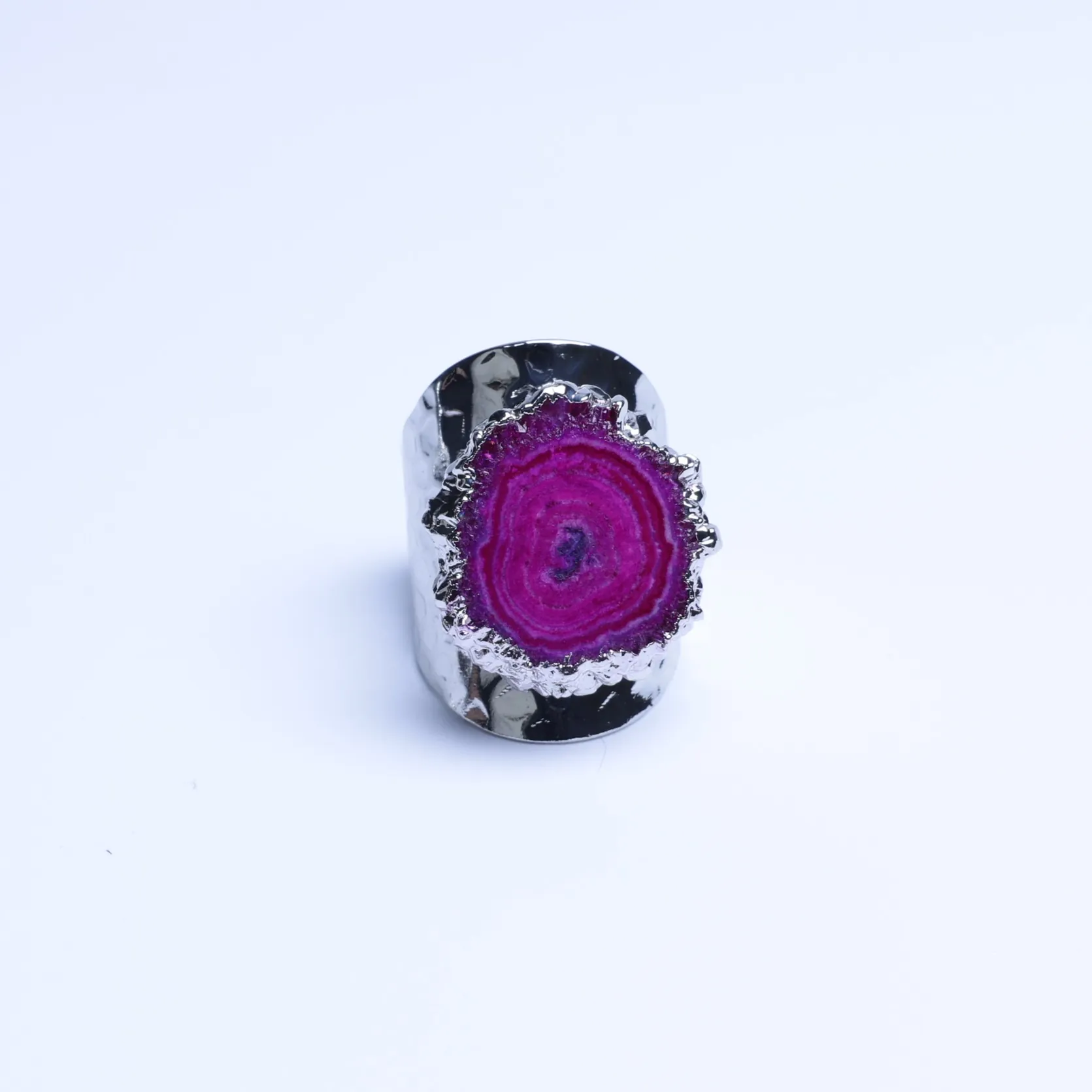Magenta-Color Agate Geode Slice Adjustable Statement Ring-03201130202