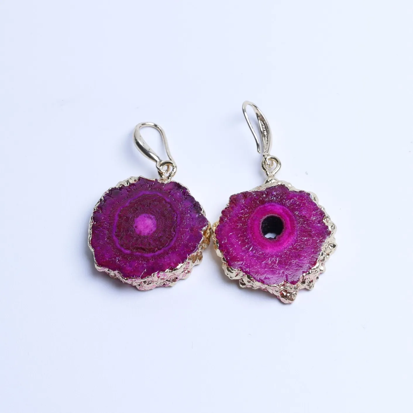 Magenta-Color Agate Geode Slice Drop Earrings -03701110204