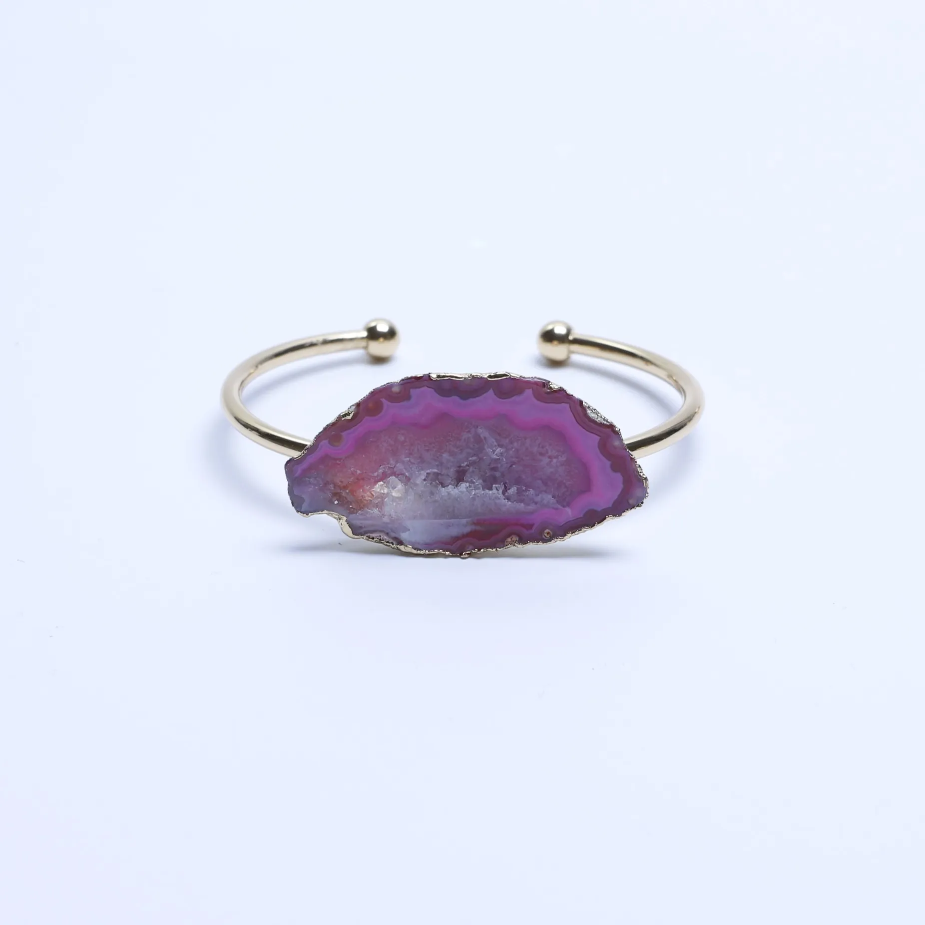 Magenta-Color Agate Slice Adjustable Cuff Bracelet-02901140102