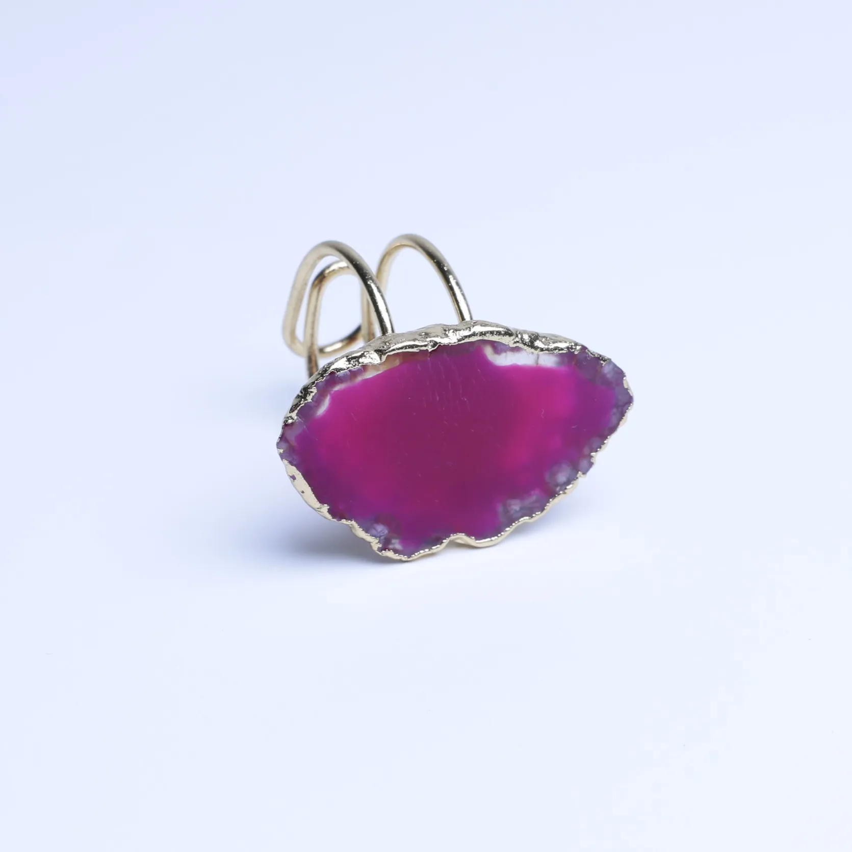 Magenta-Color Agate Slice Adjustable Ring-02901130402