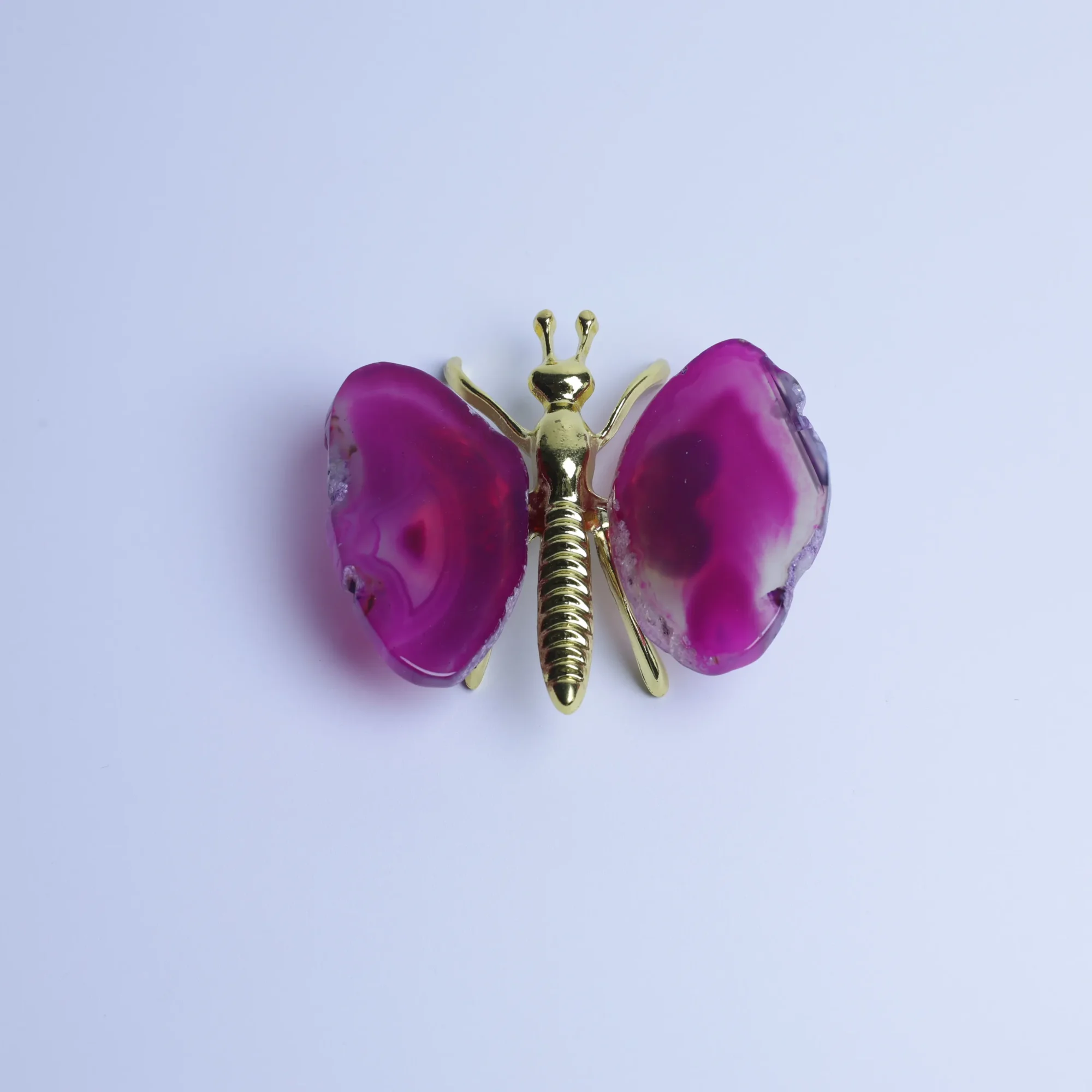 Magenta-Color Agate Slice Butterfly-01101100104