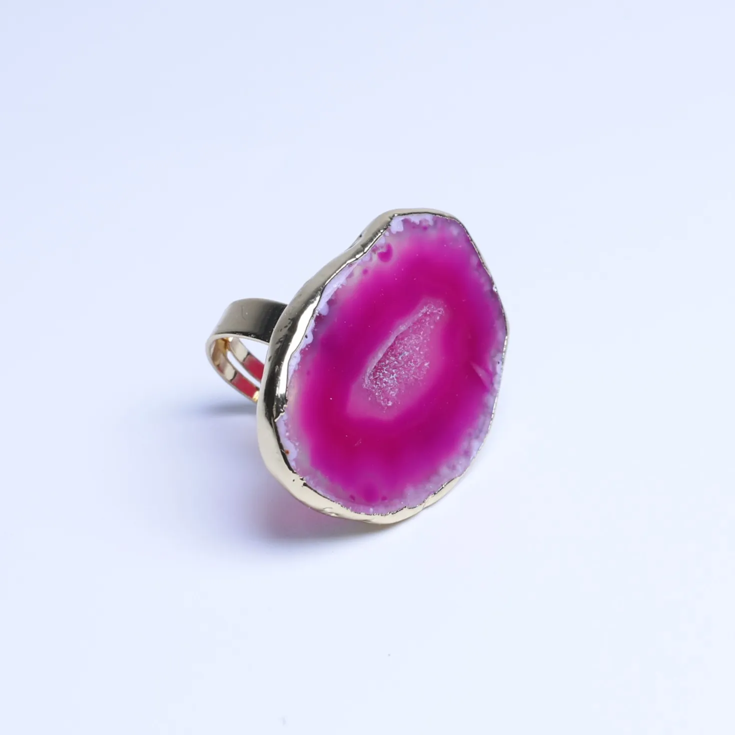 Magenta-Color Large Agate Slice Adjustable Ring-03601130102