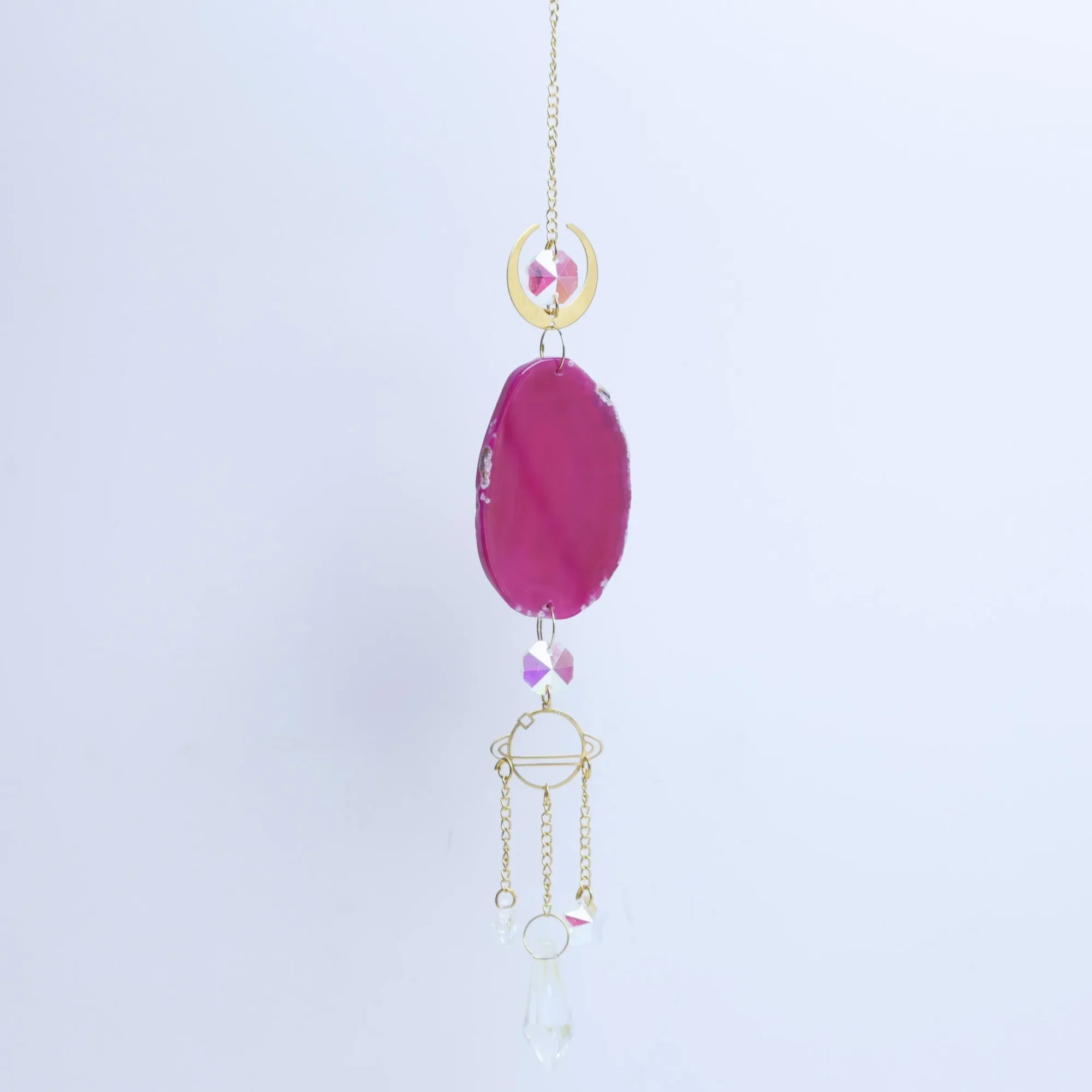 Magenta-Color Single Agate Slice Celestial Crystal Wind Chimes 15.7 in -04101750104