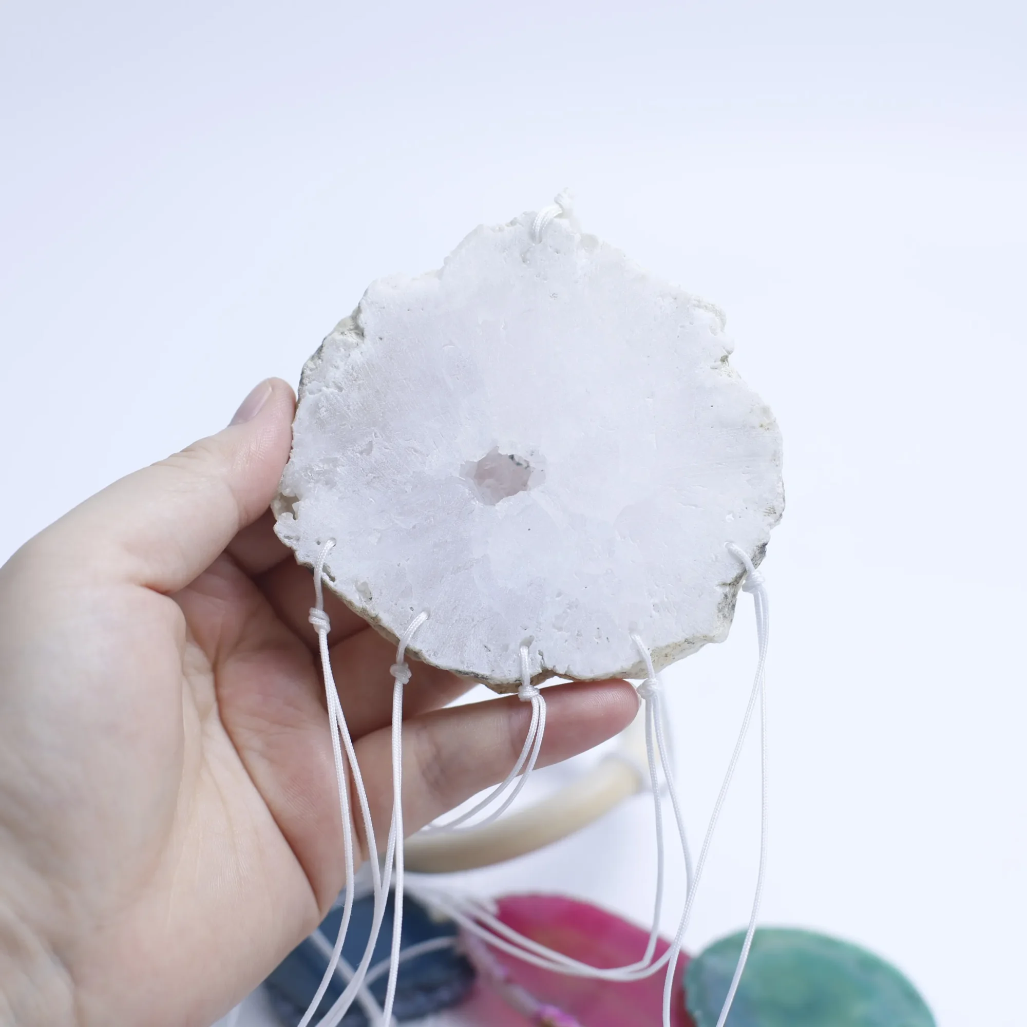 Natural Agate Geode Cloud Wind Chime 23.6 in( 5 Slices per Chime)-026017502-0