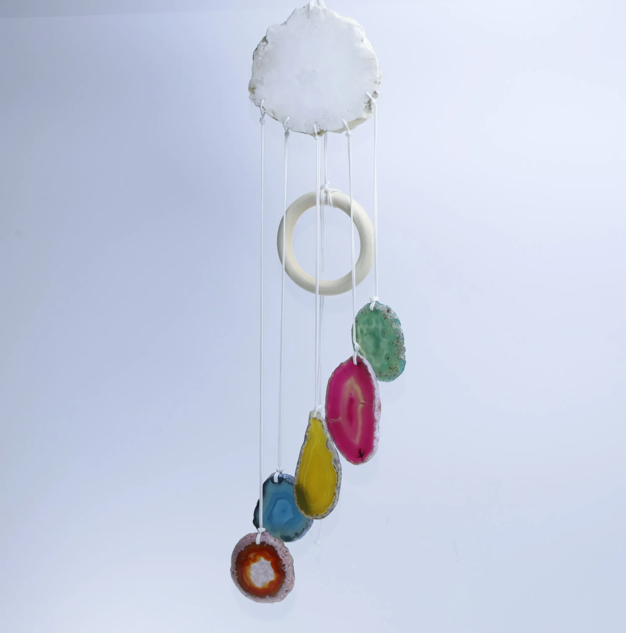 Natural Agate Geode Cloud Wind Chime 23.6 in( 5 Slices per Chime)-026017502-2