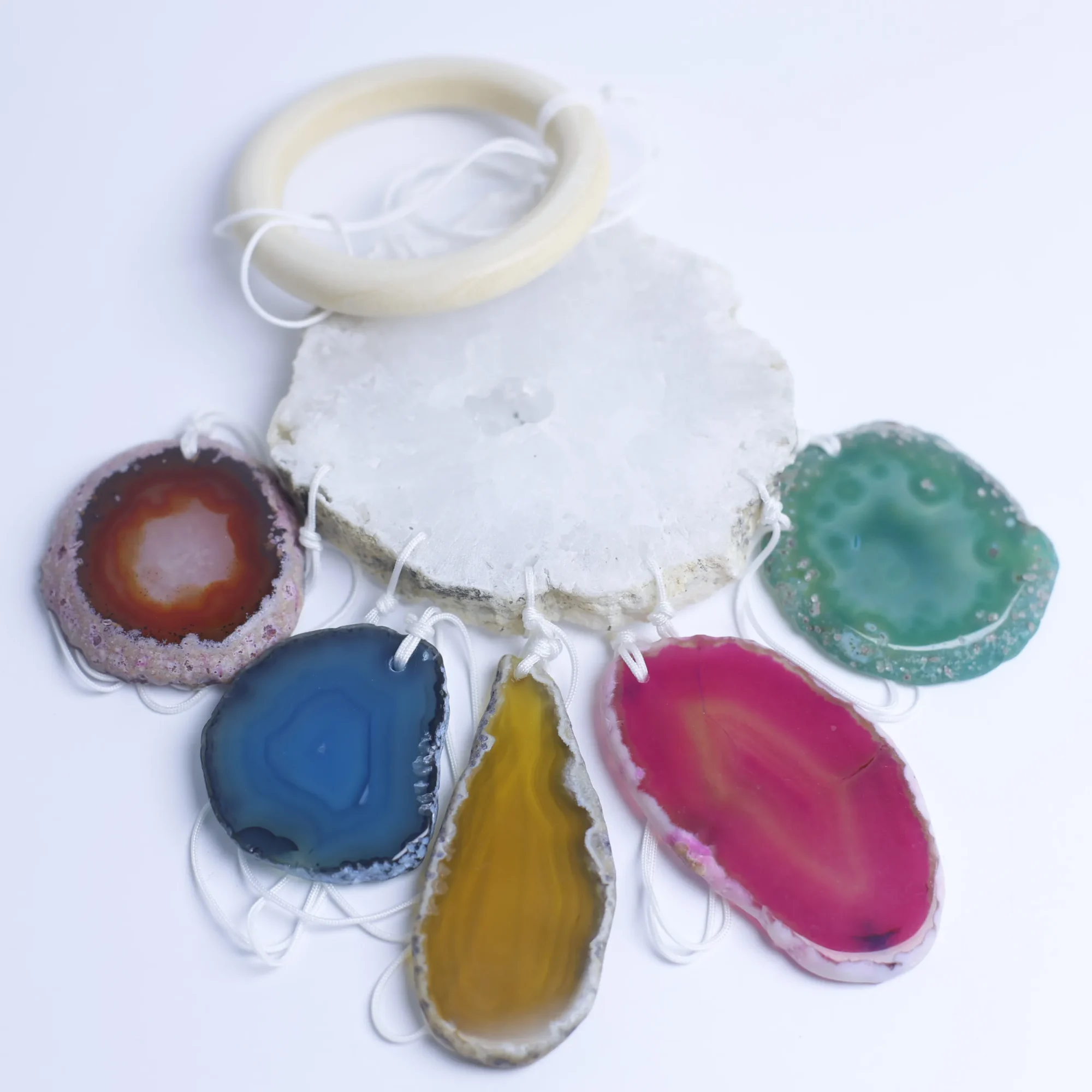 Natural Agate Geode Cloud Wind Chime 23.6 in( 5 Slices per Chime)-026017502