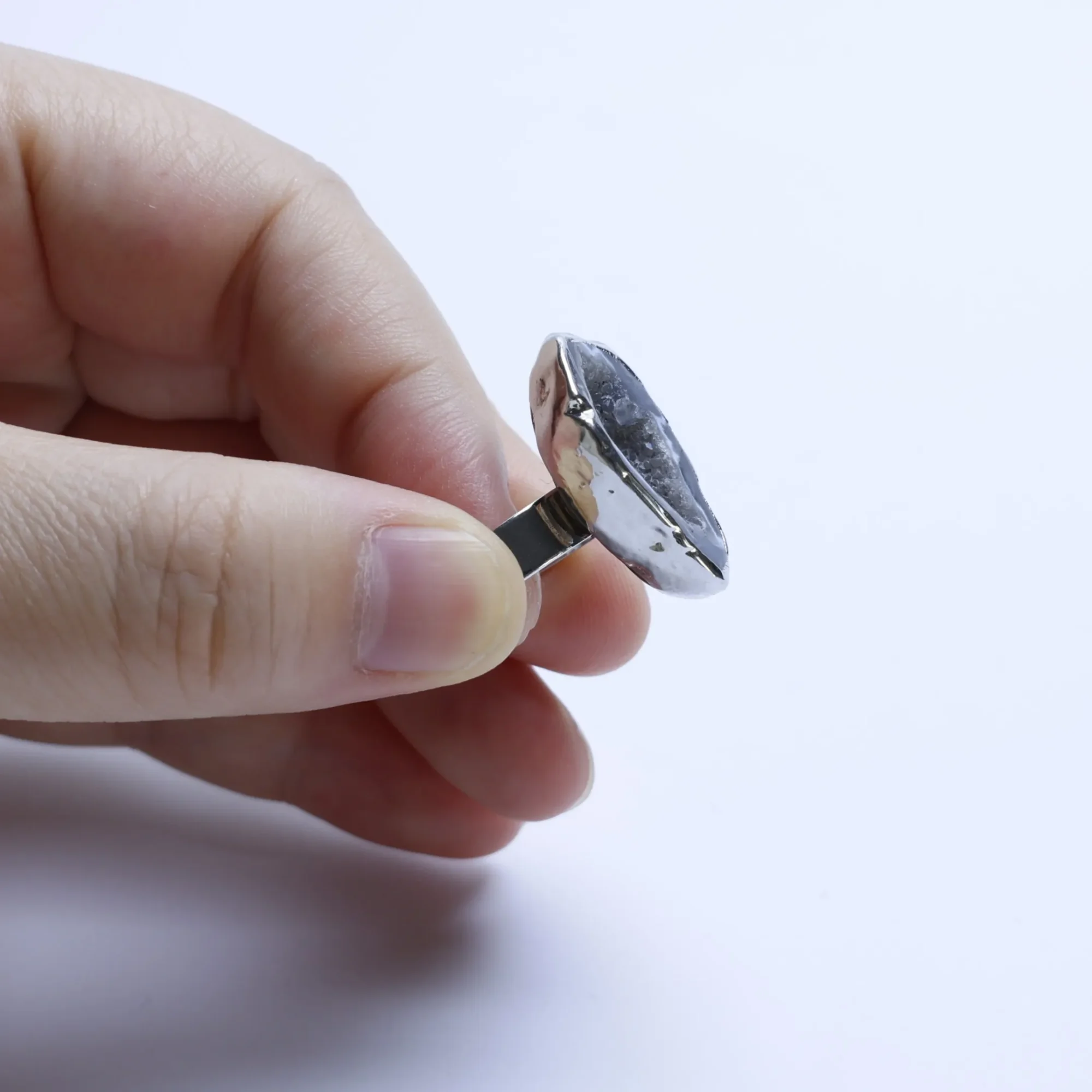 Natural Brazilian Agate Geode Druzy Adjustable Ring-025011303-0