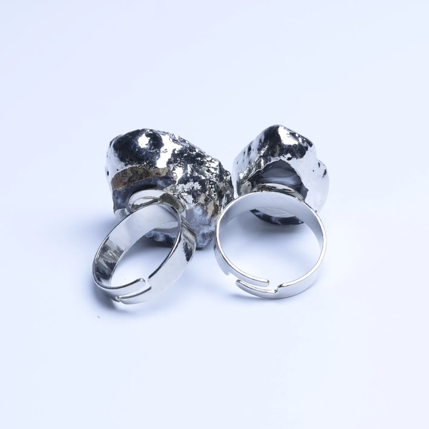 Natural Brazilian Agate Geode Druzy Adjustable Ring-025011303-1