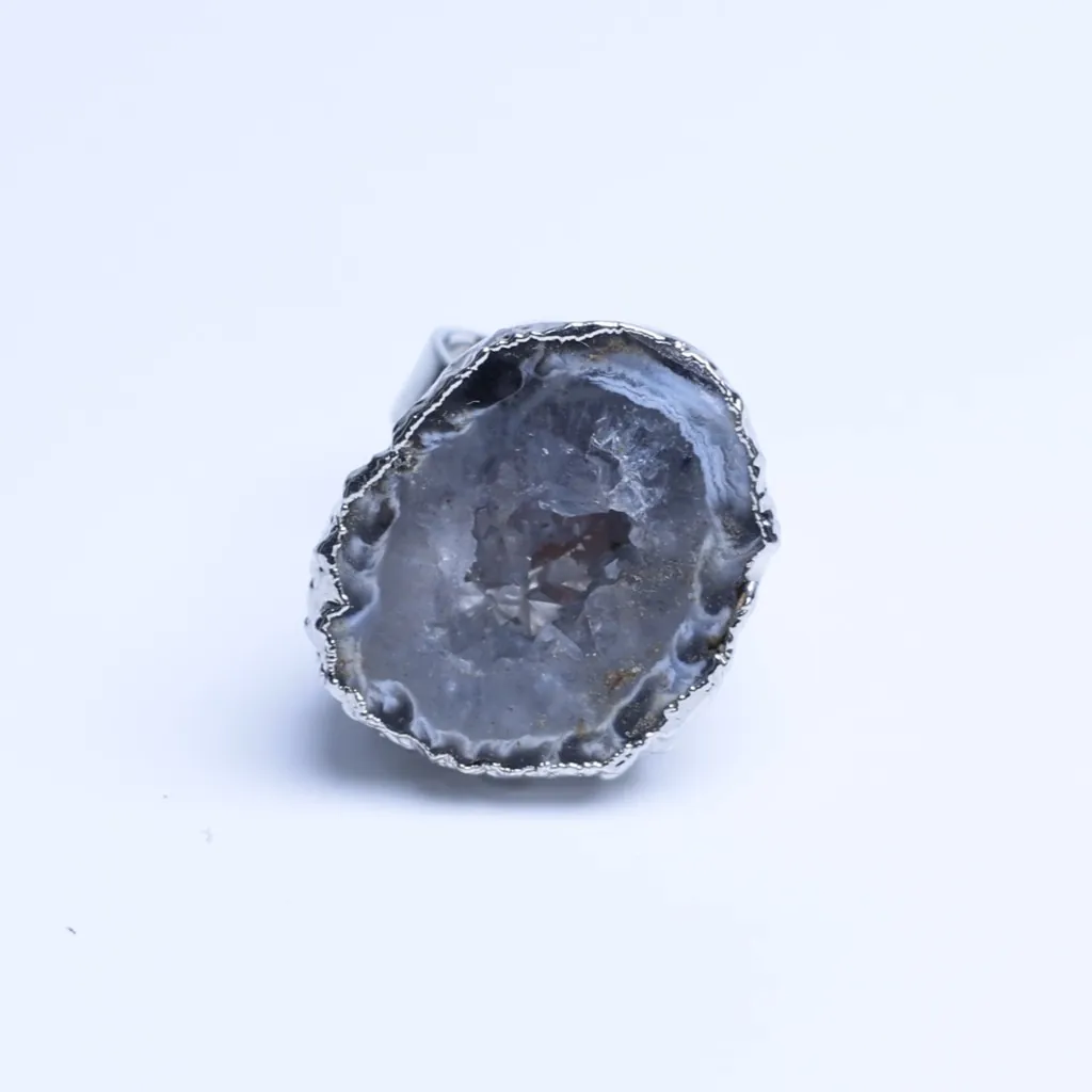 Natural Brazilian Agate Geode Druzy Adjustable Ring-025011303-2