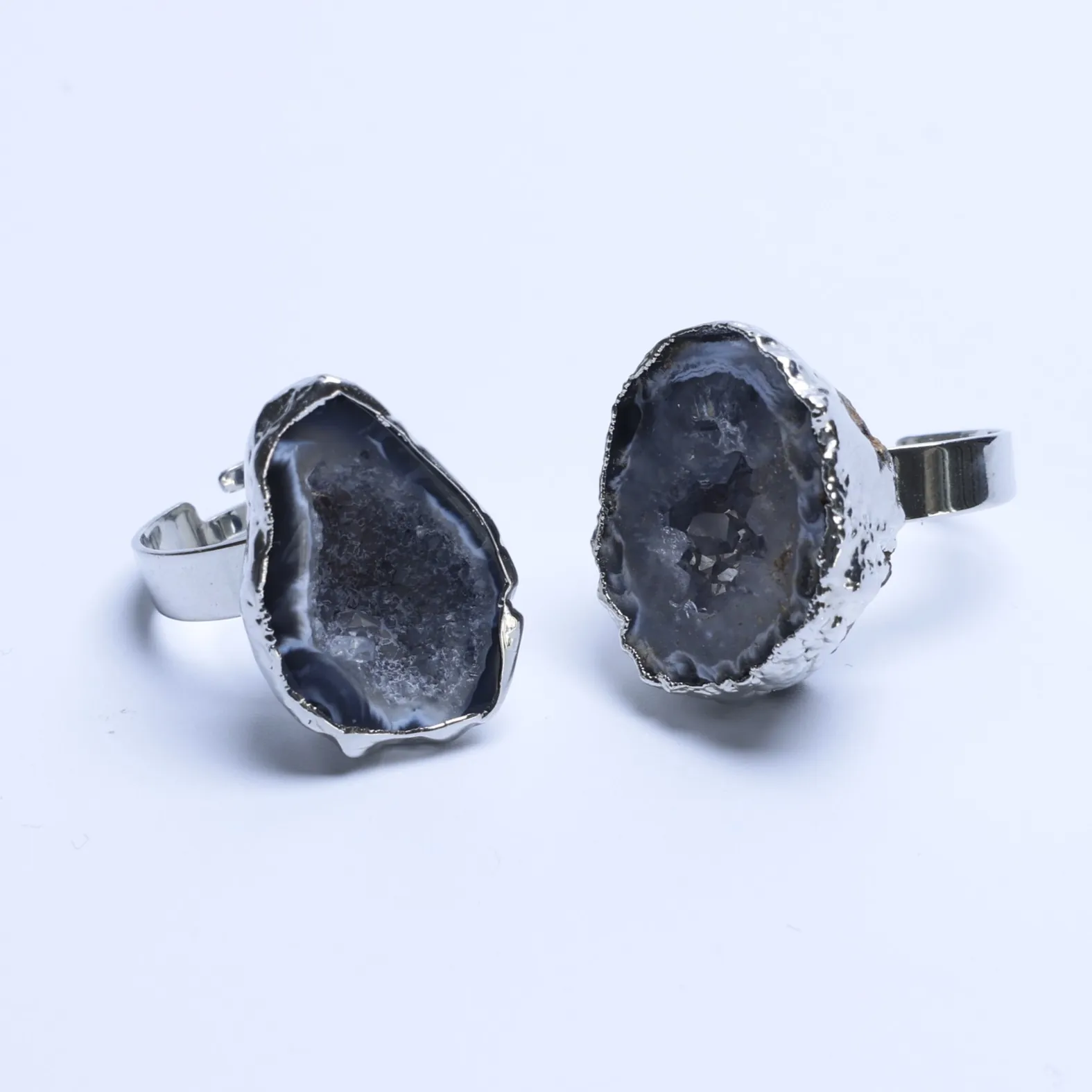 Natural Brazilian Agate Geode Druzy Adjustable Ring-025011303