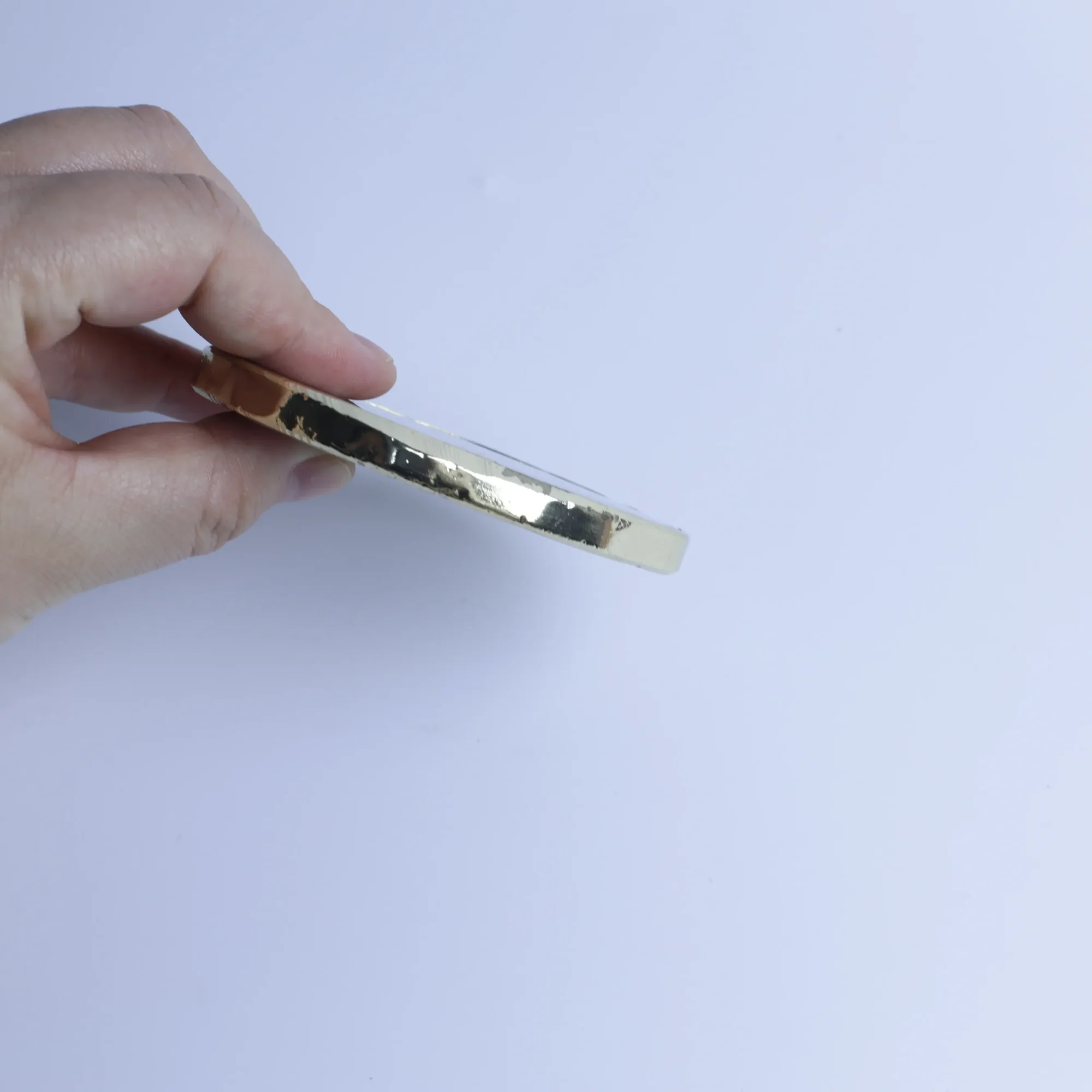 Natural Brazilian Agate Slice Coasters with Gold-Plated Edge (3.1–3.5 in)-013017901-1