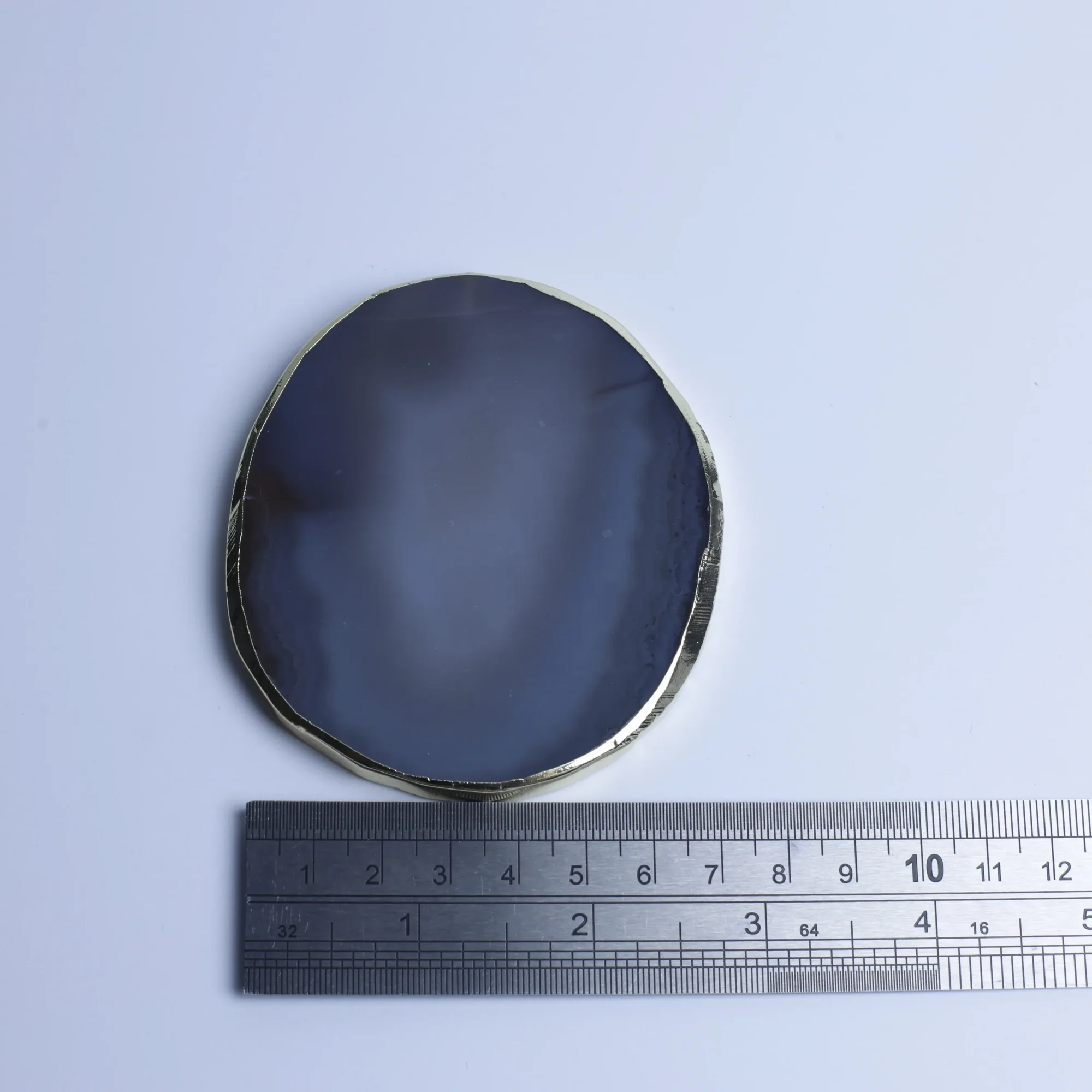 Natural Brazilian Agate Slice Coasters with Gold-Plated Edge (3.1–3.5 in)-013017901-2