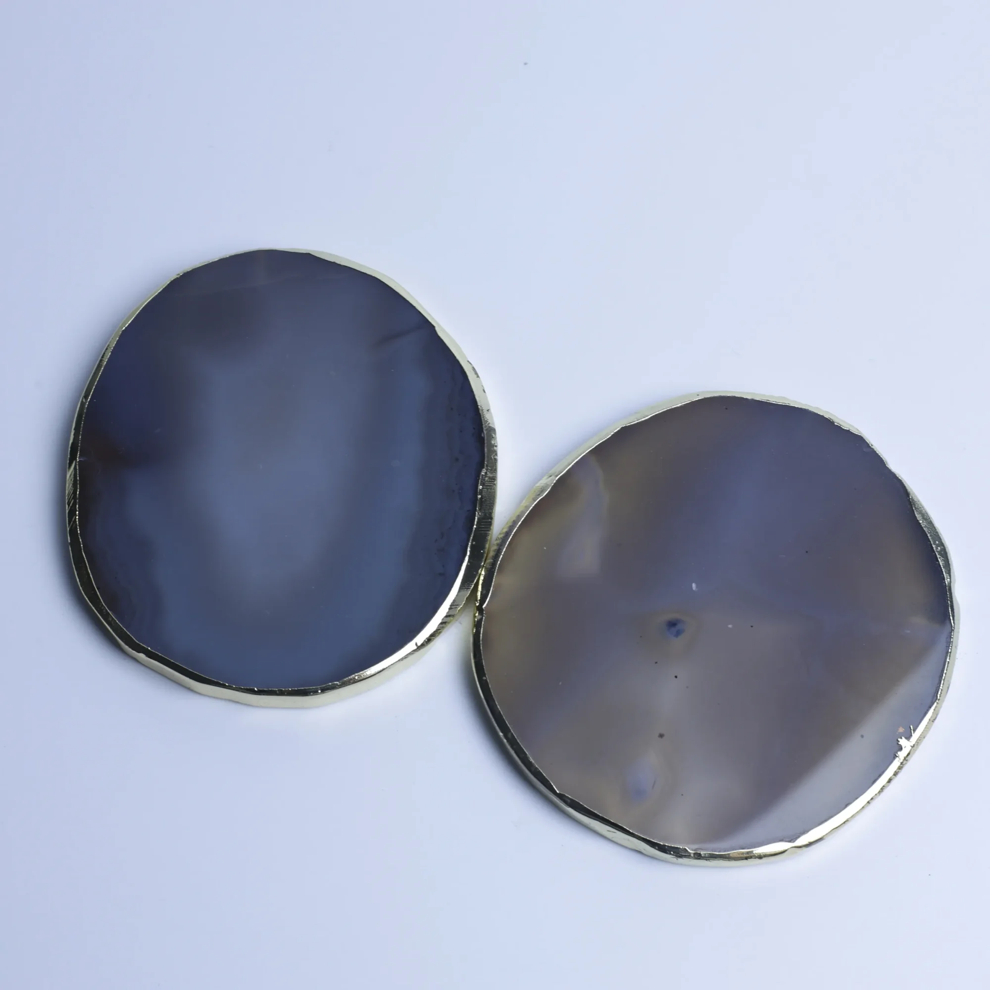 Natural Brazilian Agate Slice Coasters with Gold-Plated Edge (3.1–3.5 in)-013017901