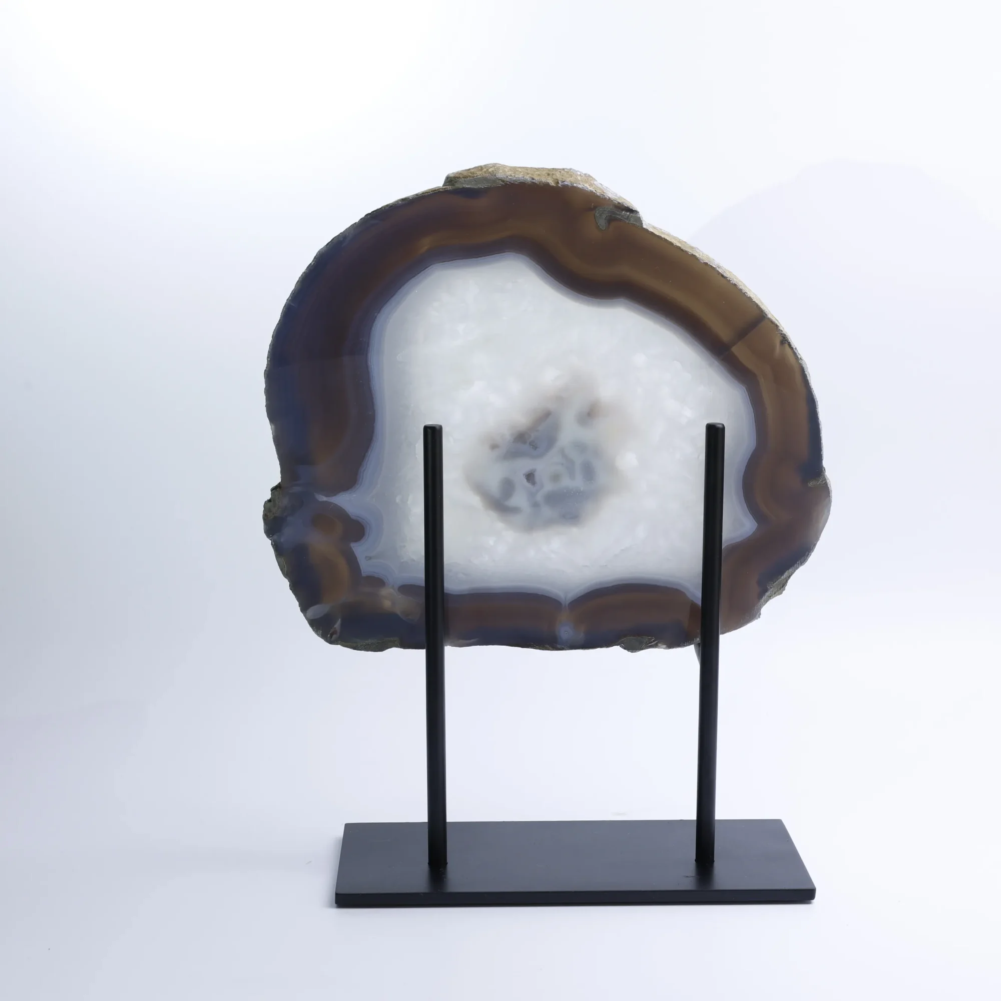 Natural Brazilian Agate Slice Display Specimen on Metal Stand 9.4 × 8.7 in-022011002-0