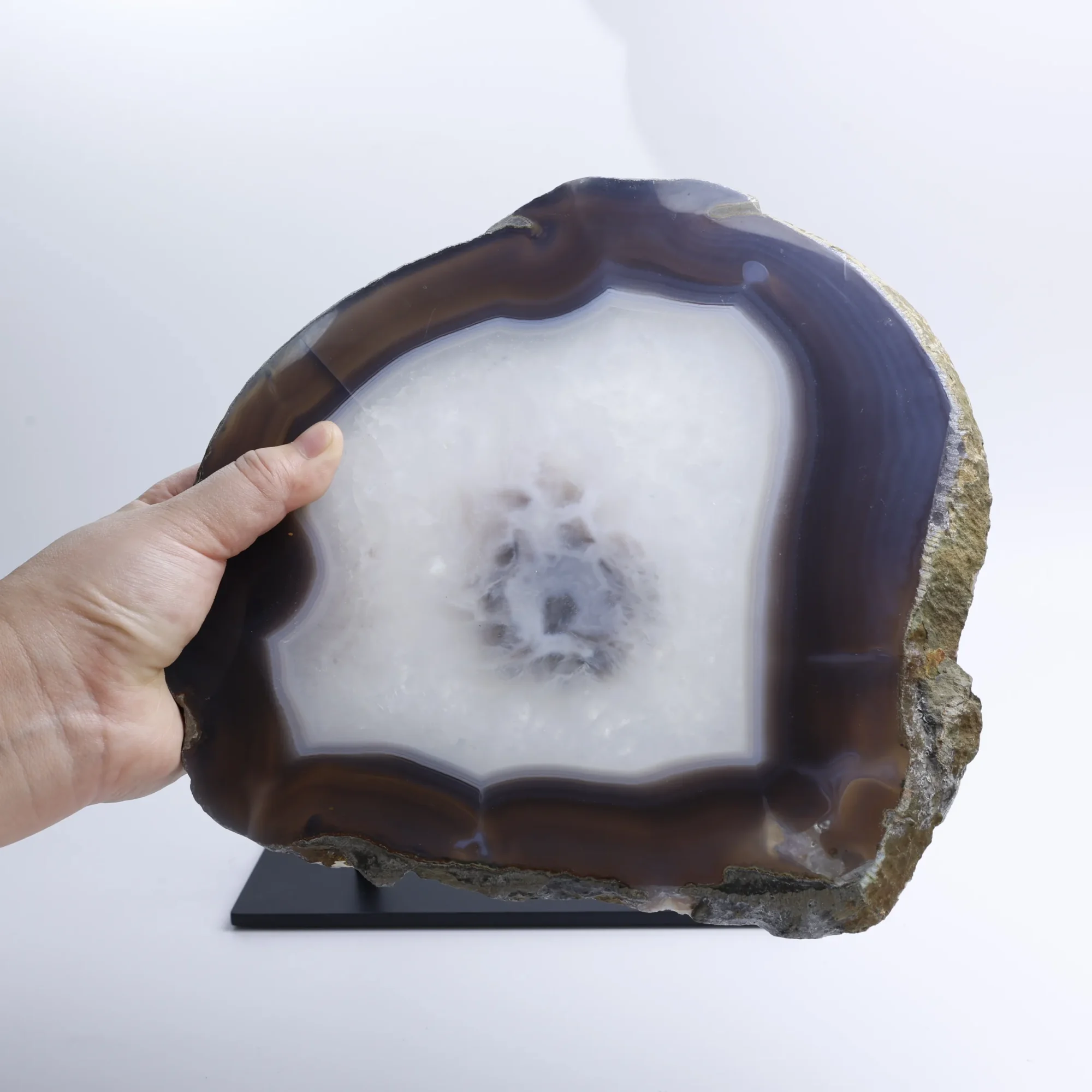 Natural Brazilian Agate Slice Display Specimen on Metal Stand 9.4 × 8.7 in-022011002-1