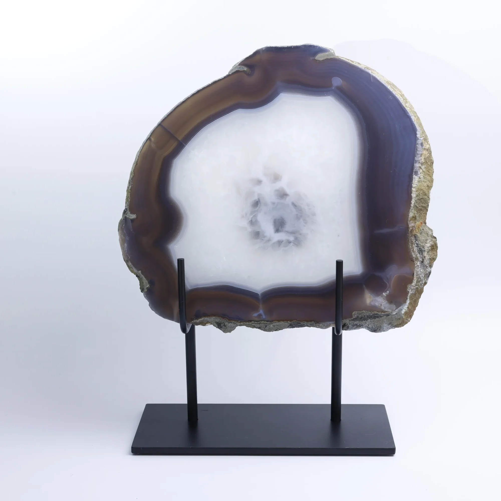 Natural Brazilian Agate Slice Display Specimen on Metal Stand 9.4 × 8.7 in-022011002