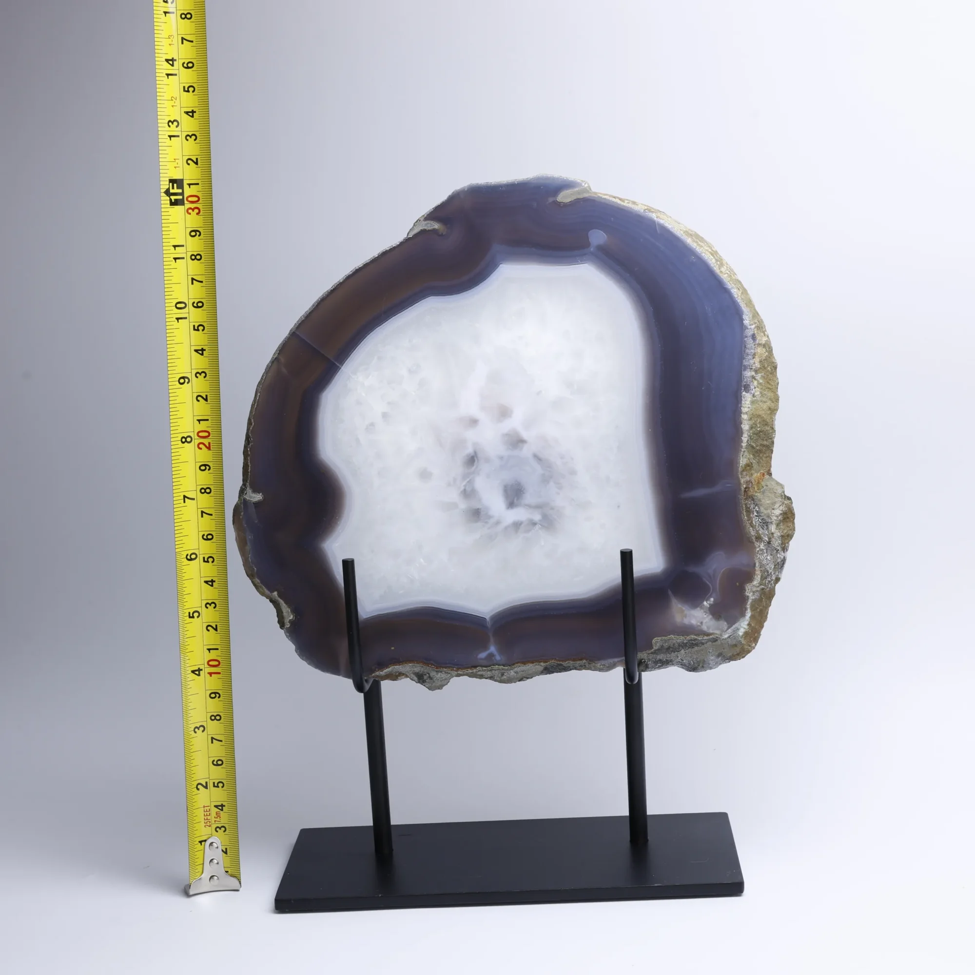 Natural Brazilian Agate Slice Display Specimen on Metal Stand 9.4 × 8.7 in-022011002-4