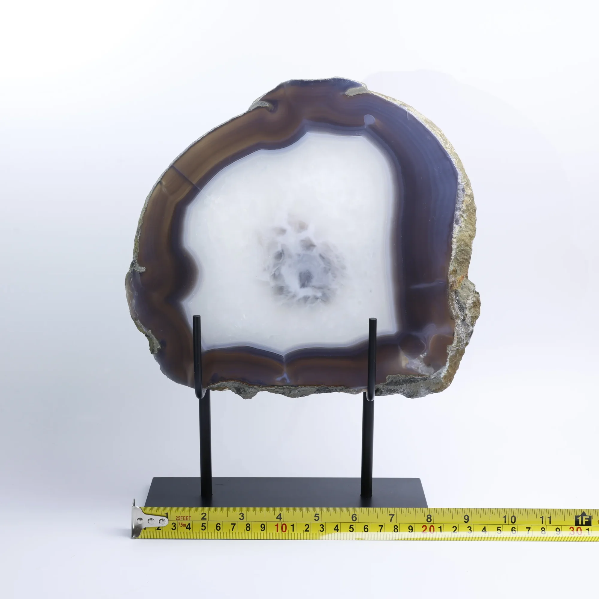 Natural Brazilian Agate Slice Display Specimen on Metal Stand 9.4 × 8.7 in-022011002-5