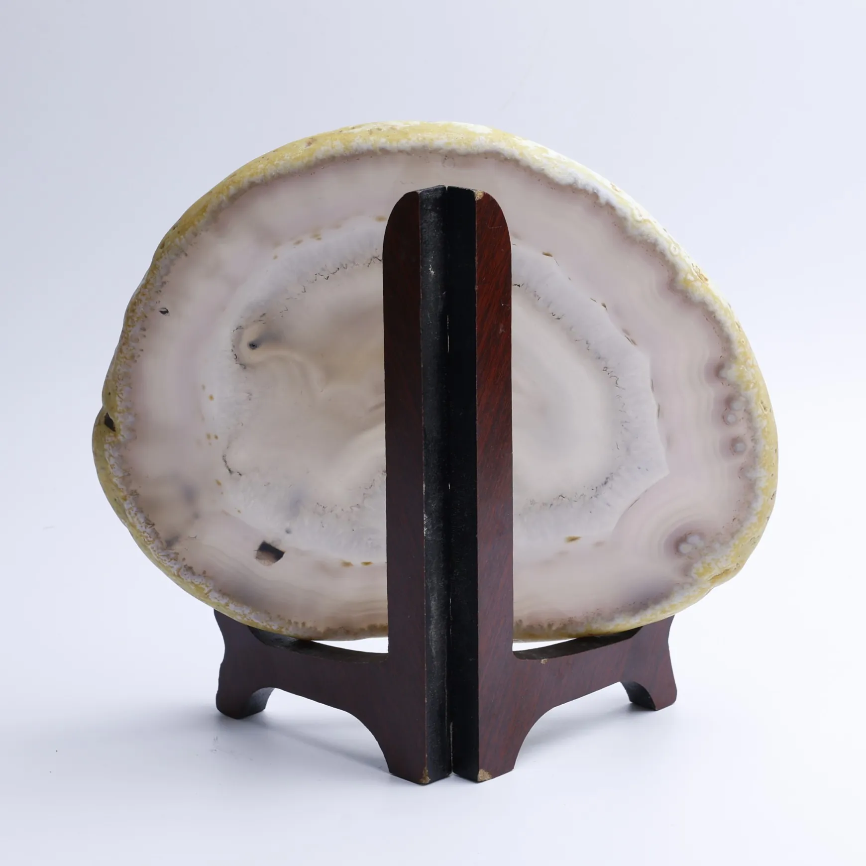 Natural Brazilian Agate Slice Display Specimen with Wooden Stand 6.3–7.9 in-040011001-1