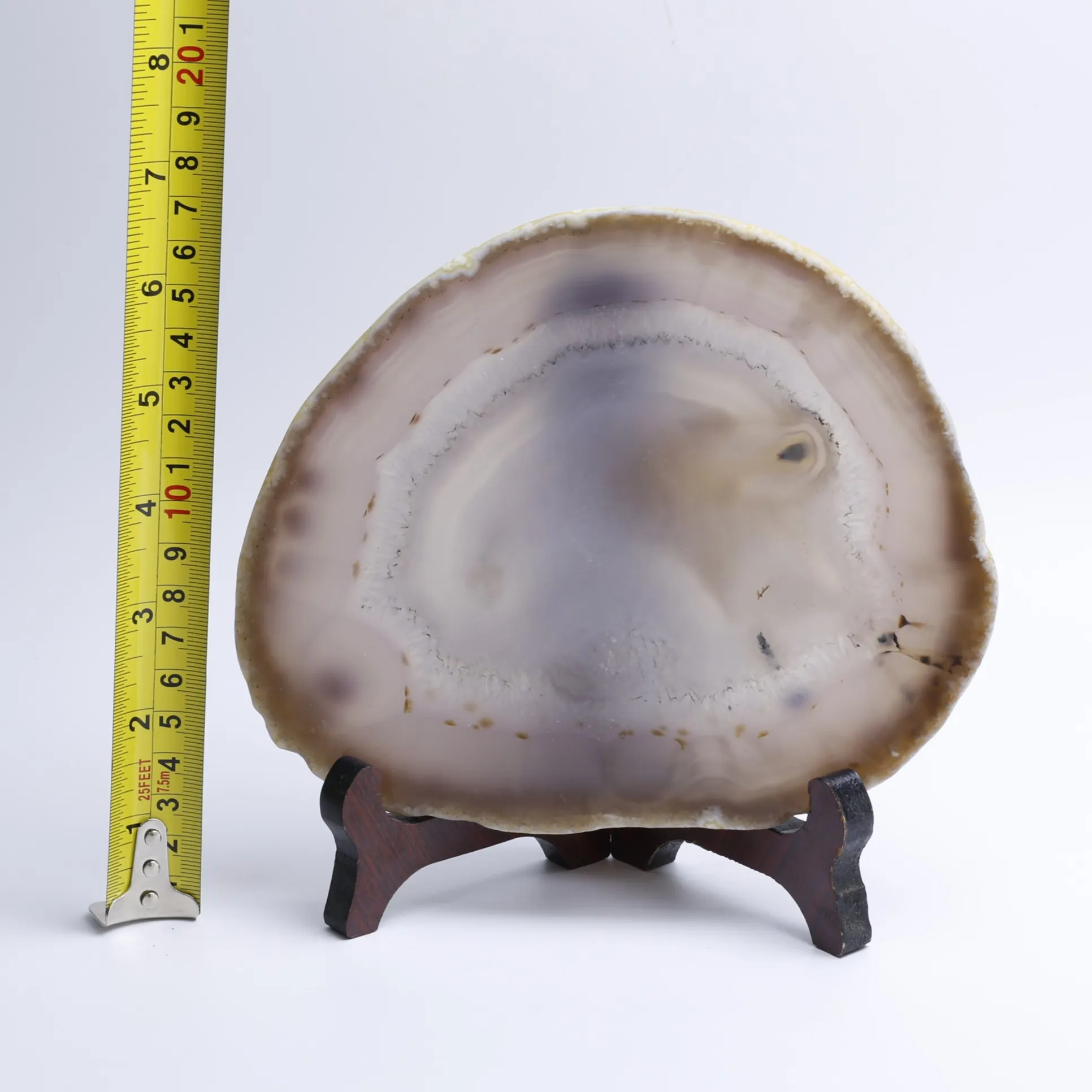 Natural Brazilian Agate Slice Display Specimen with Wooden Stand 6.3–7.9 in-040011001-3