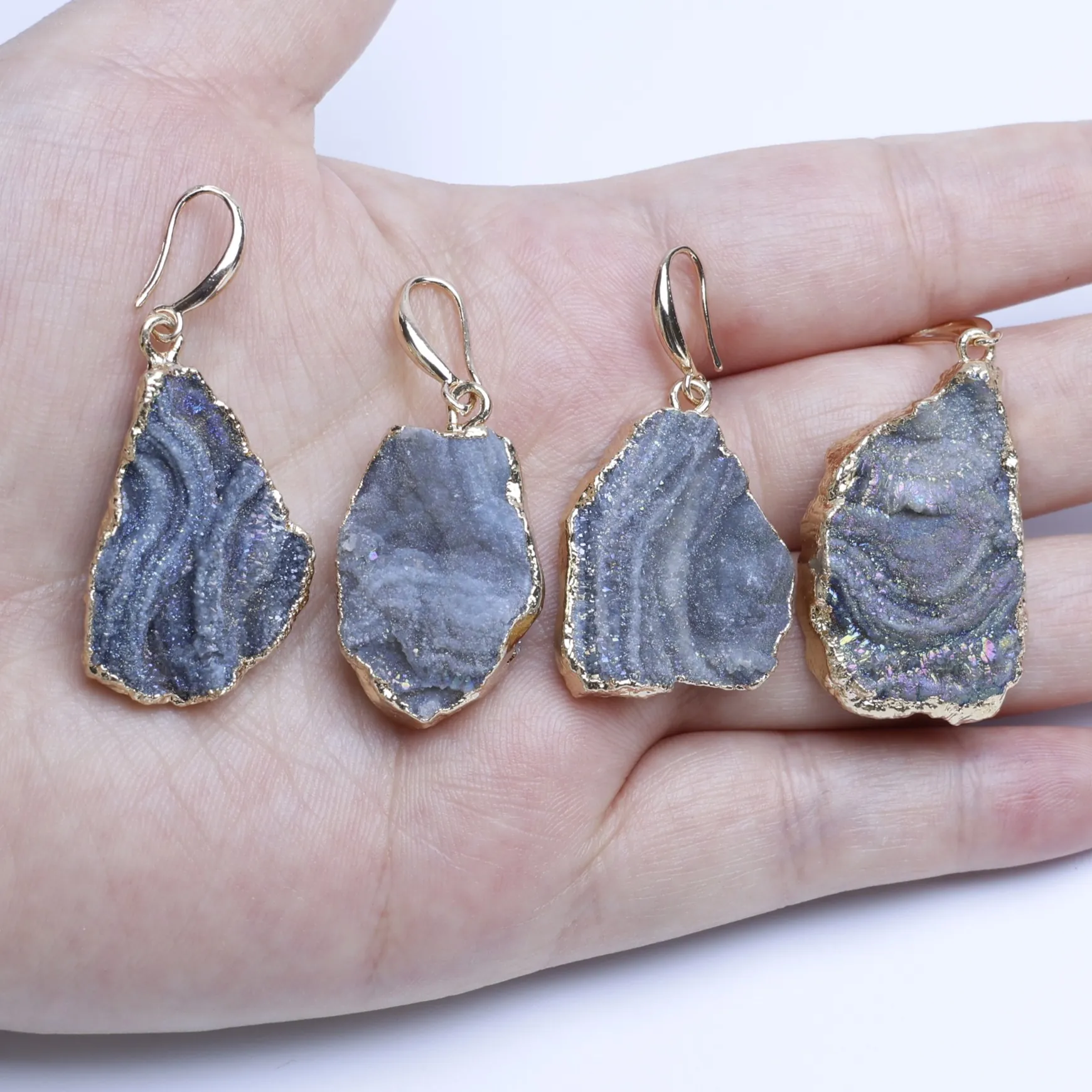 Natural Brazilian Agate Slice Drop Earrings-037011103-0