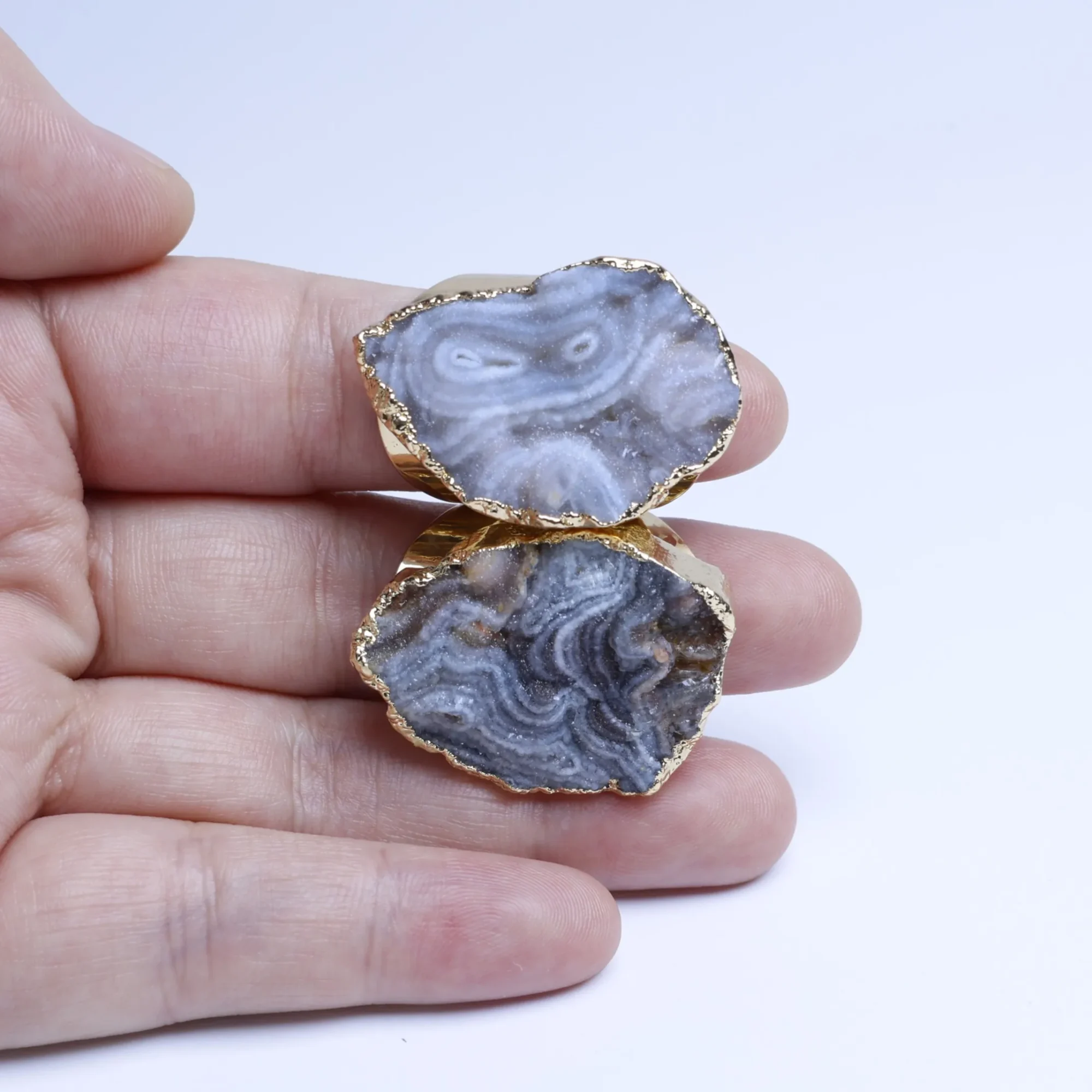 Natural Brazilian Druzy Agate Slice Adjustable Ring-029011303-0