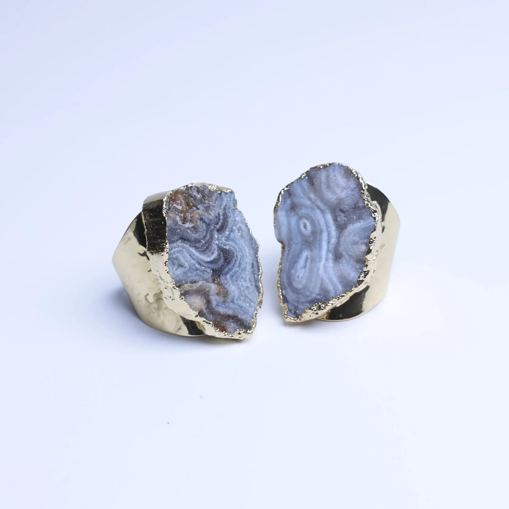 Natural Brazilian Druzy Agate Slice Adjustable Ring-029011303